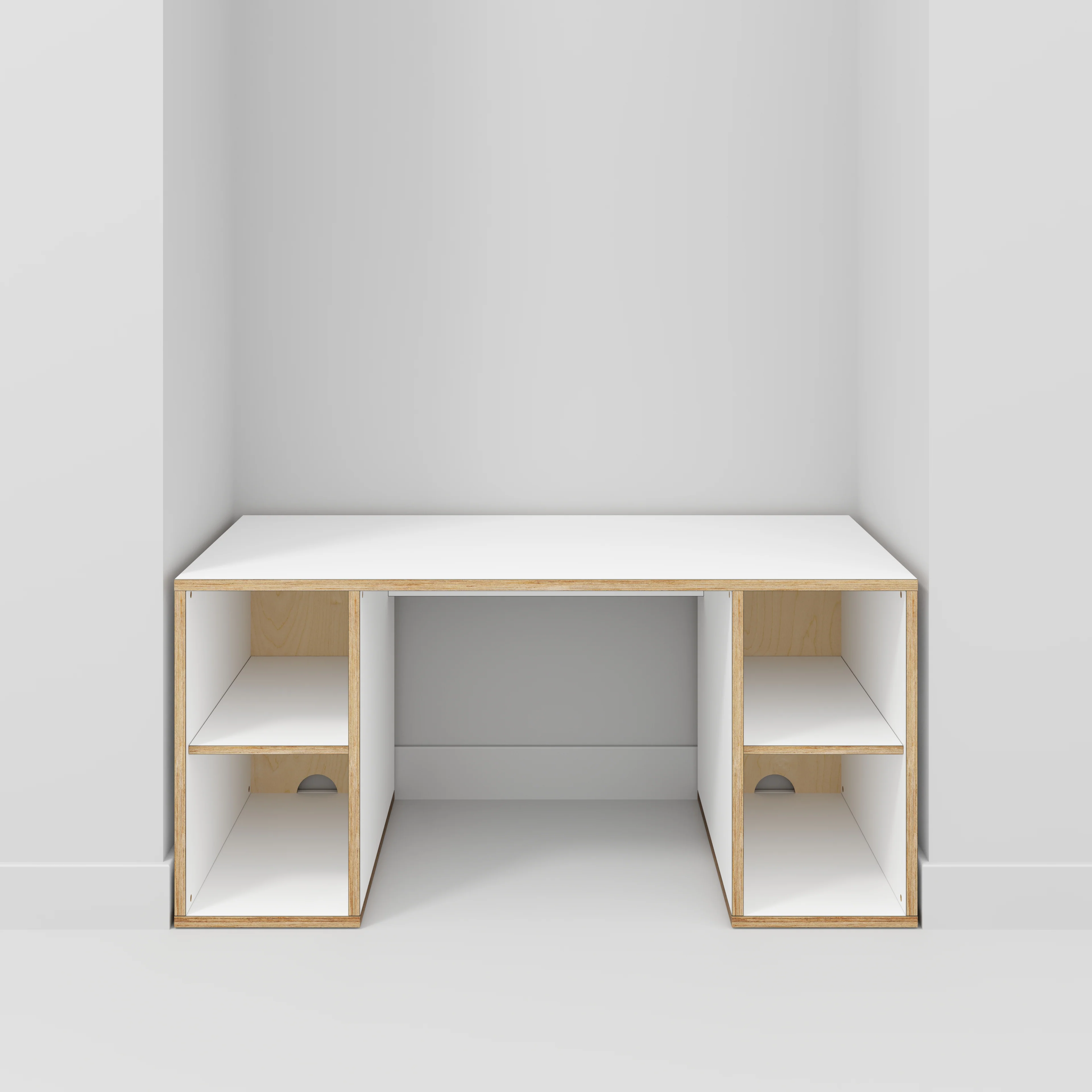 Plywood Desk with Storage Type 2 - Open Shelves - Formica White - 1600(w) x 800(d) x 750(h) - Image 2