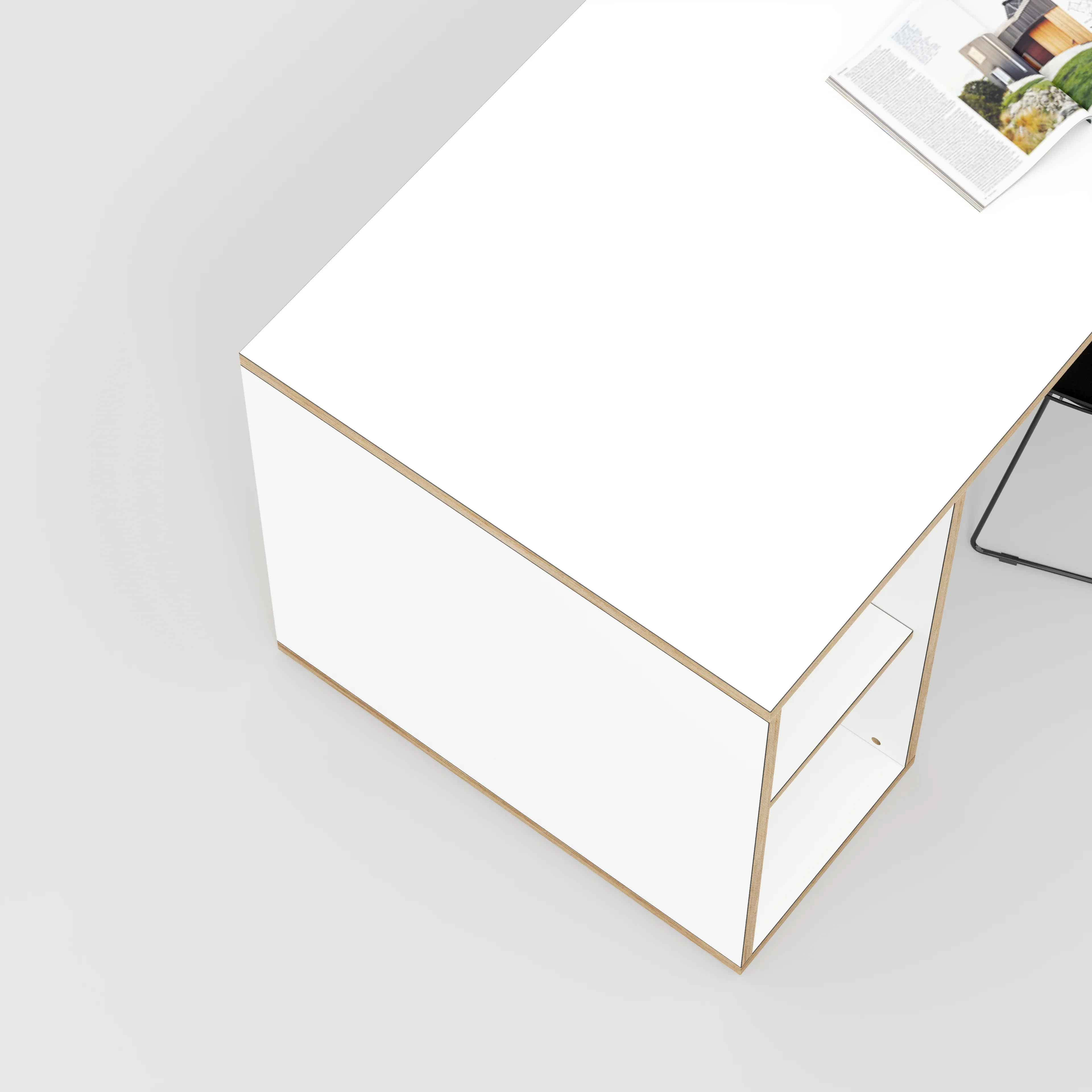 Plywood Desk with Storage Type 2 - Open Shelves - Formica White - 1600(w) x 800(d) x 750(h) - Image 3