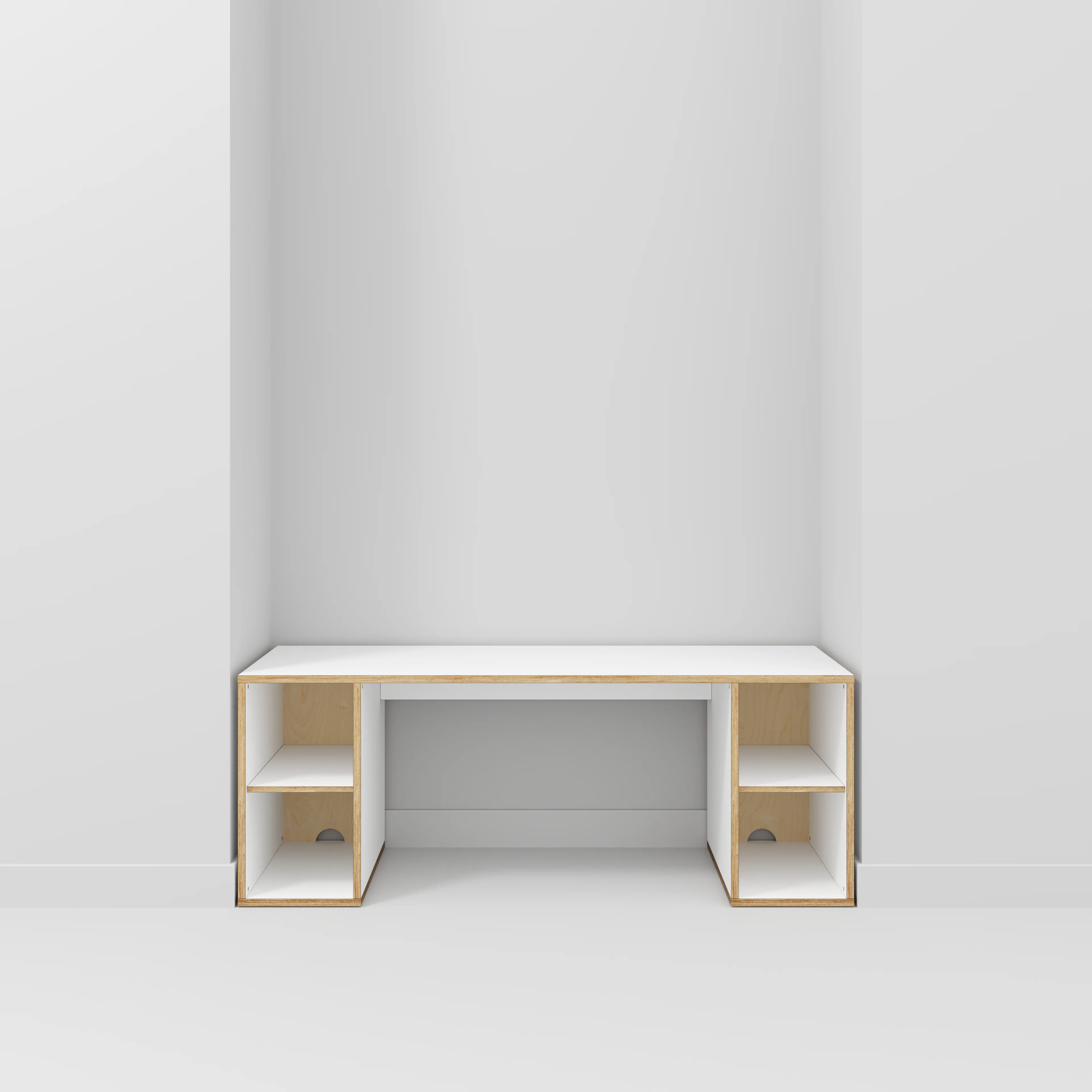 Plywood Desk with Storage Type 2 - Open Shelves - Formica White - 2000(w) x 800(d) x 750(h) - Image 2