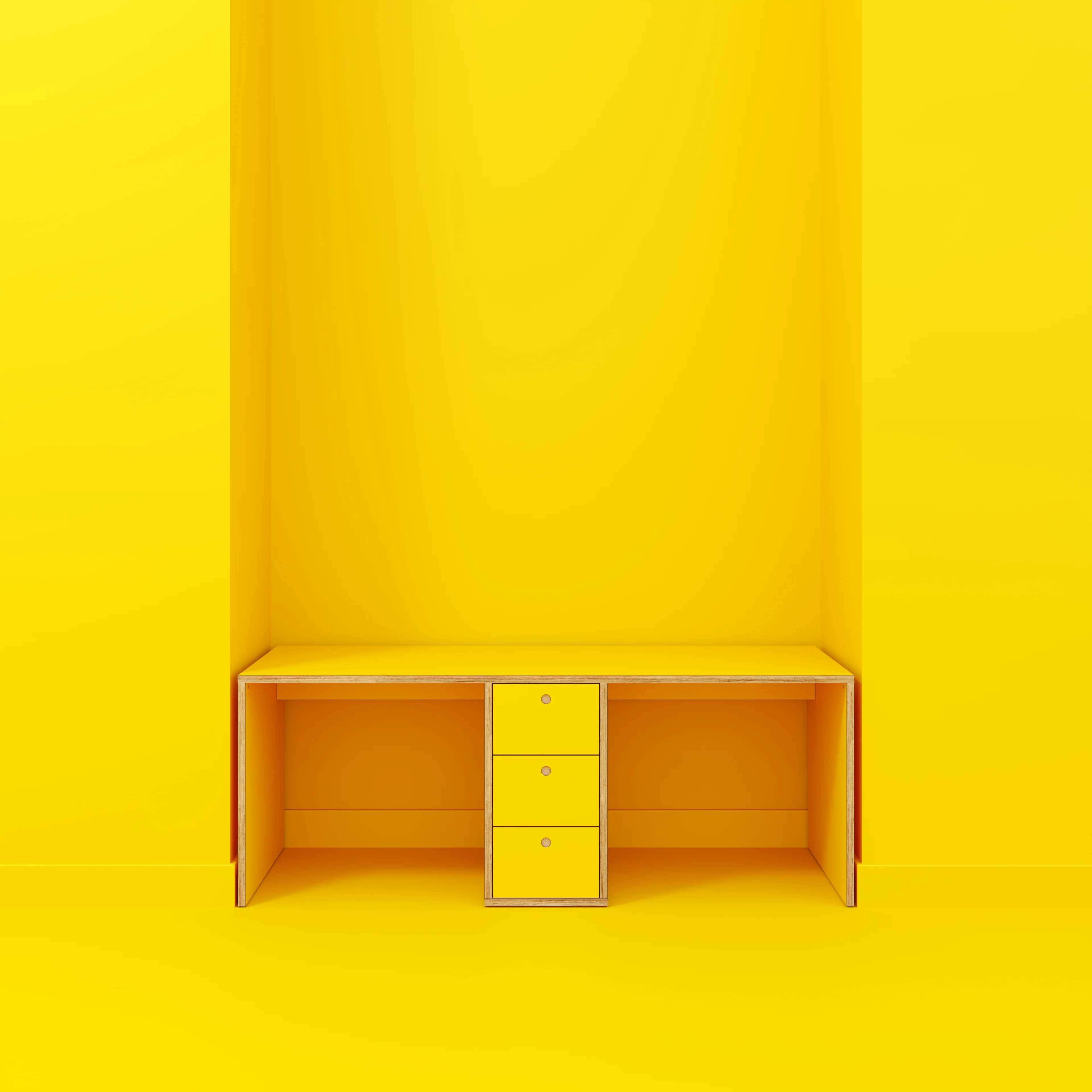 Plywood Desk with Storage Type 3 - Drawers - Formica Chrome Yellow - 2000(w) x 800(d) x 750(h) - Image 2
