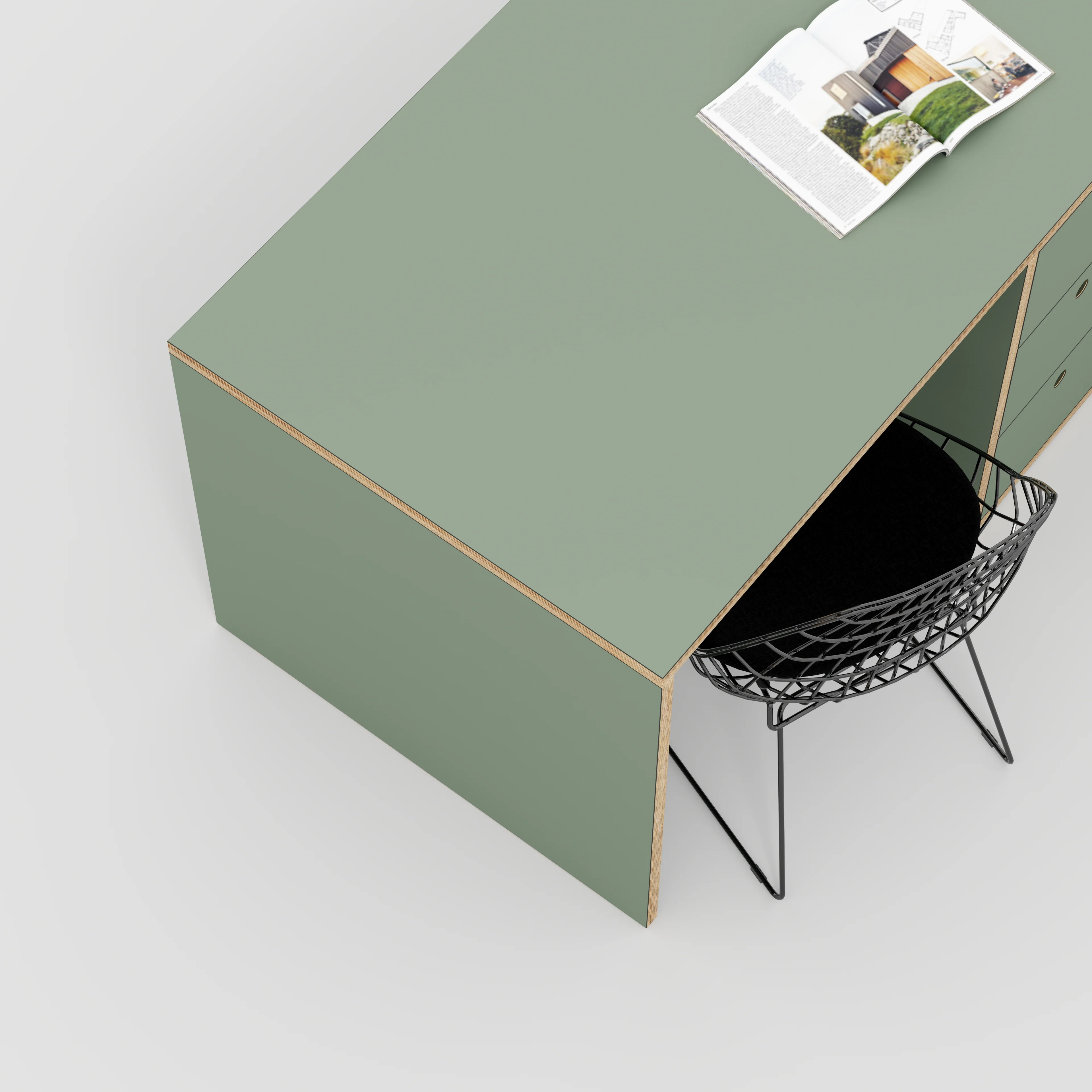 Plywood Desk with Storage Type 3 - Drawers - Formica Green Slate - 2000(w) x 800(d) x 750(h) - Image 3