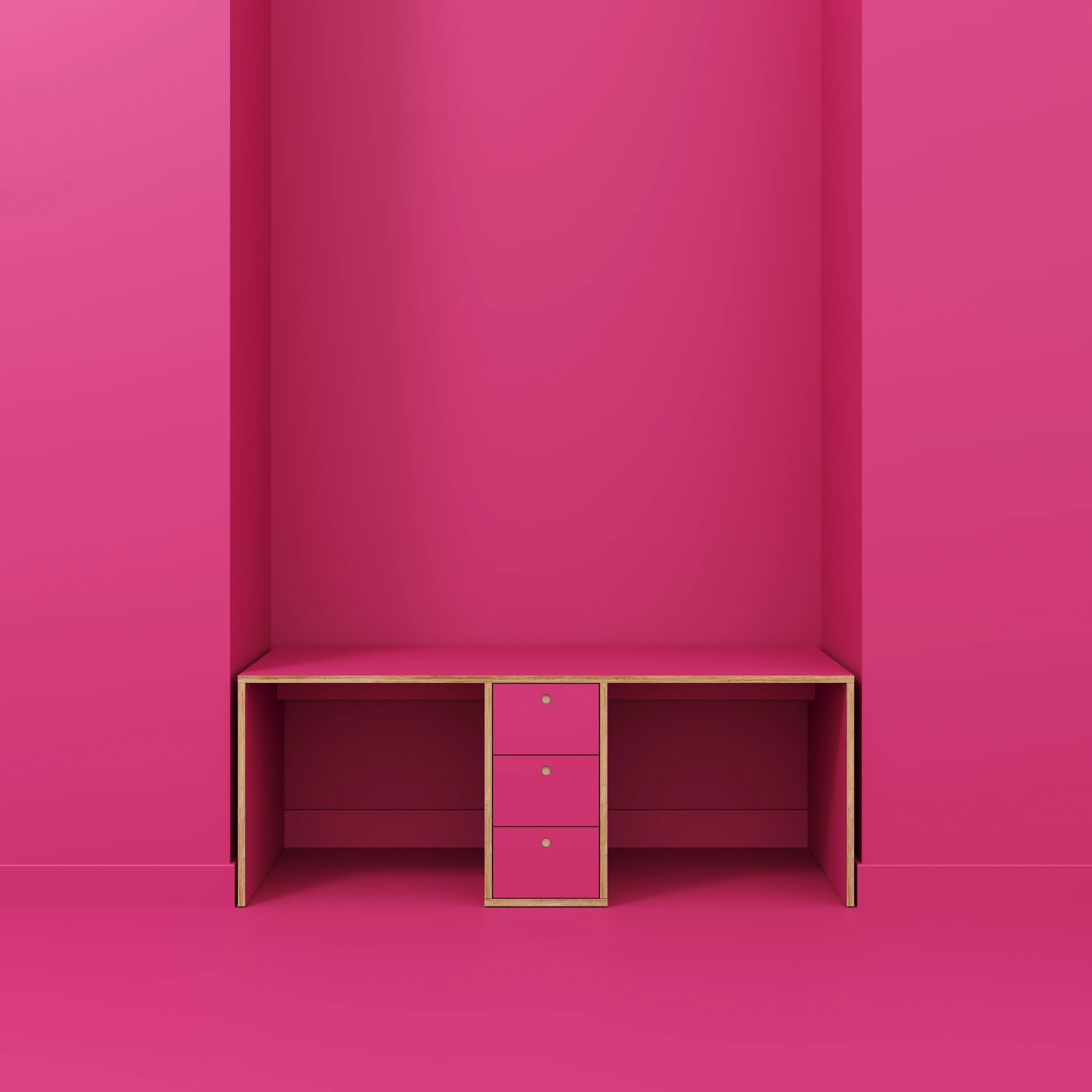 Plywood Desk with Storage Type 3 - Drawers - Formica Juicy Pink - 2000(w) x 800(d) x 750(h) - Image 2