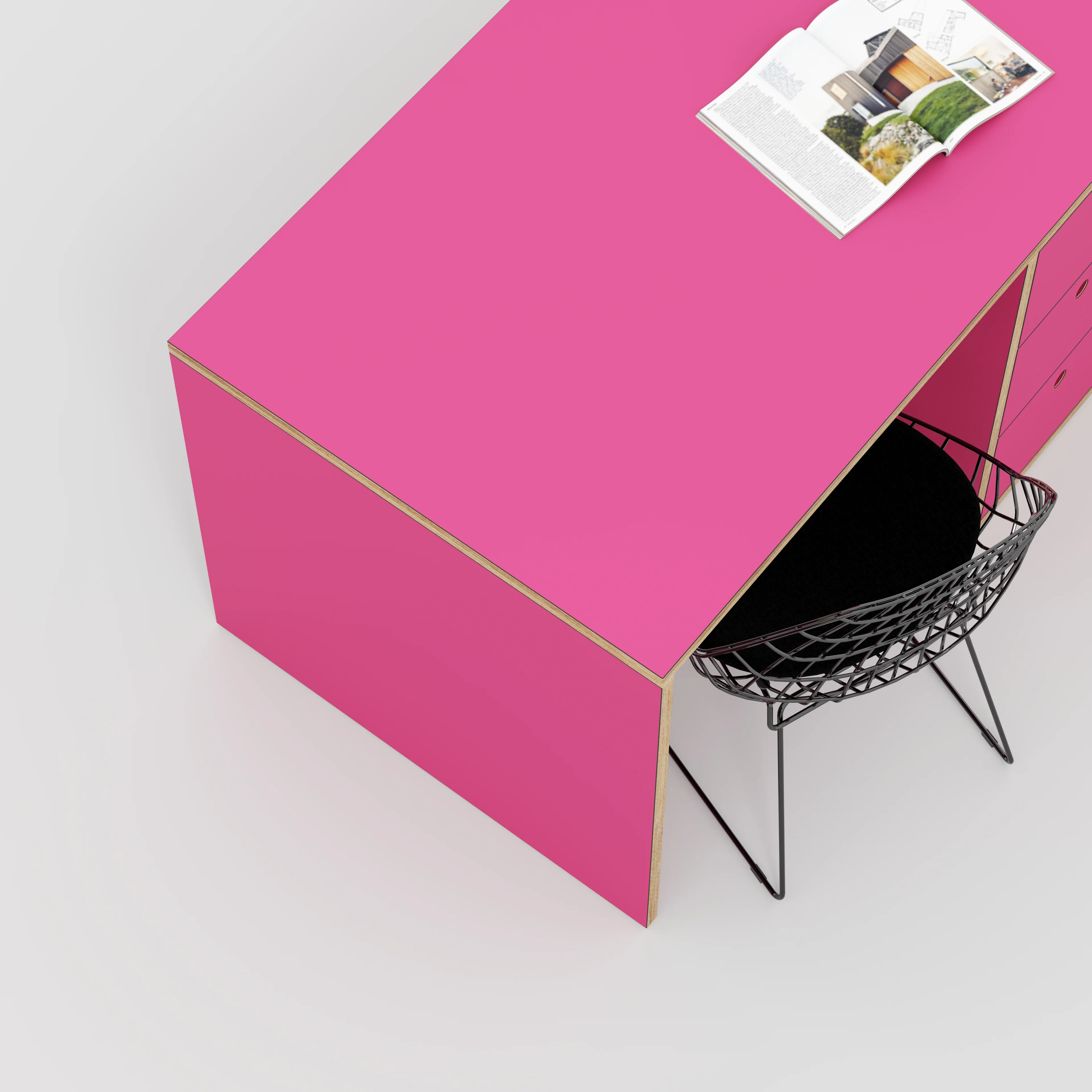 Plywood Desk with Storage Type 3 - Drawers - Formica Juicy Pink - 2000(w) x 800(d) x 750(h) - Image 3