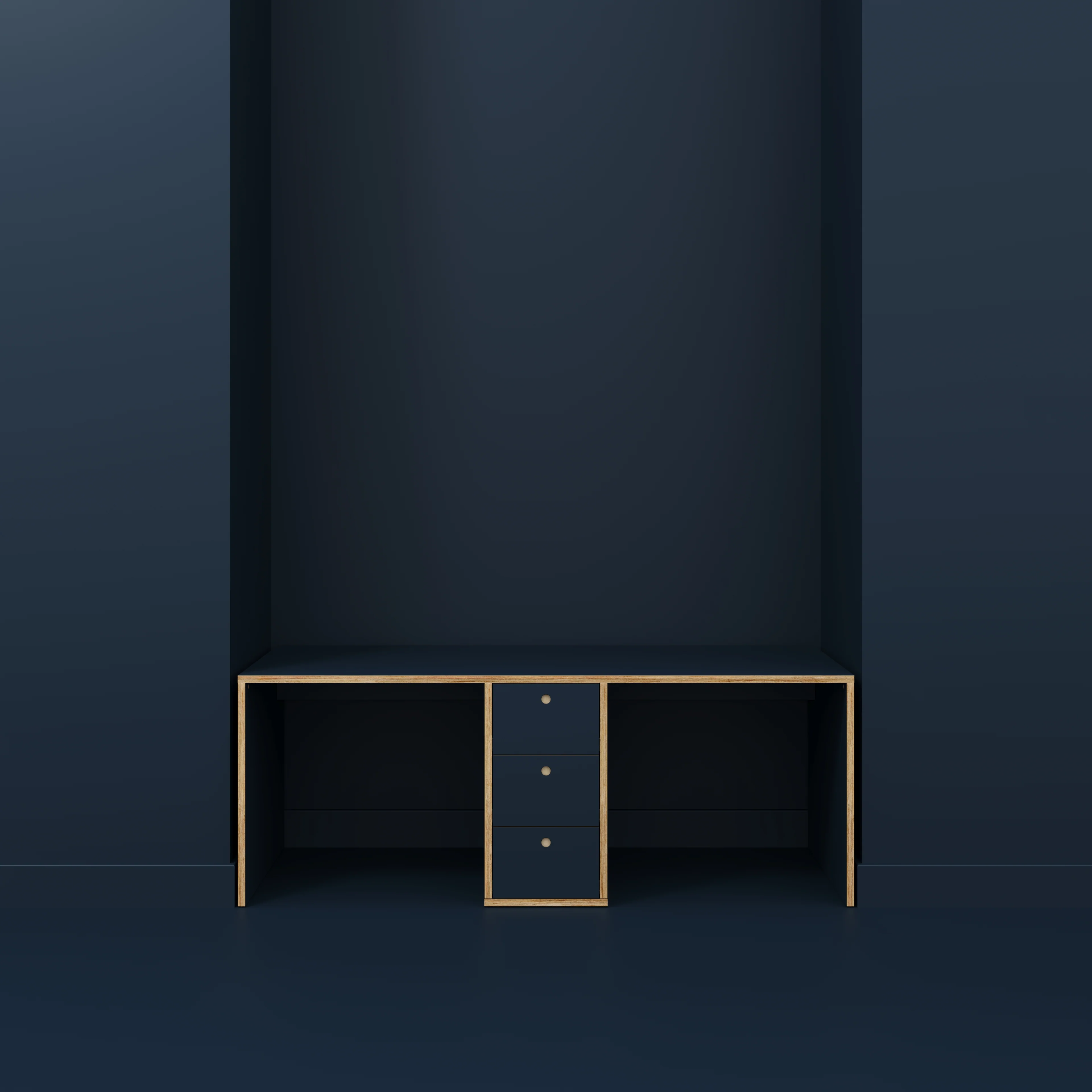 Plywood Desk with Storage Type 3 - Drawers - Formica Night Sea Blue - 2000(w) x 800(d) x 750(h) - Image 2