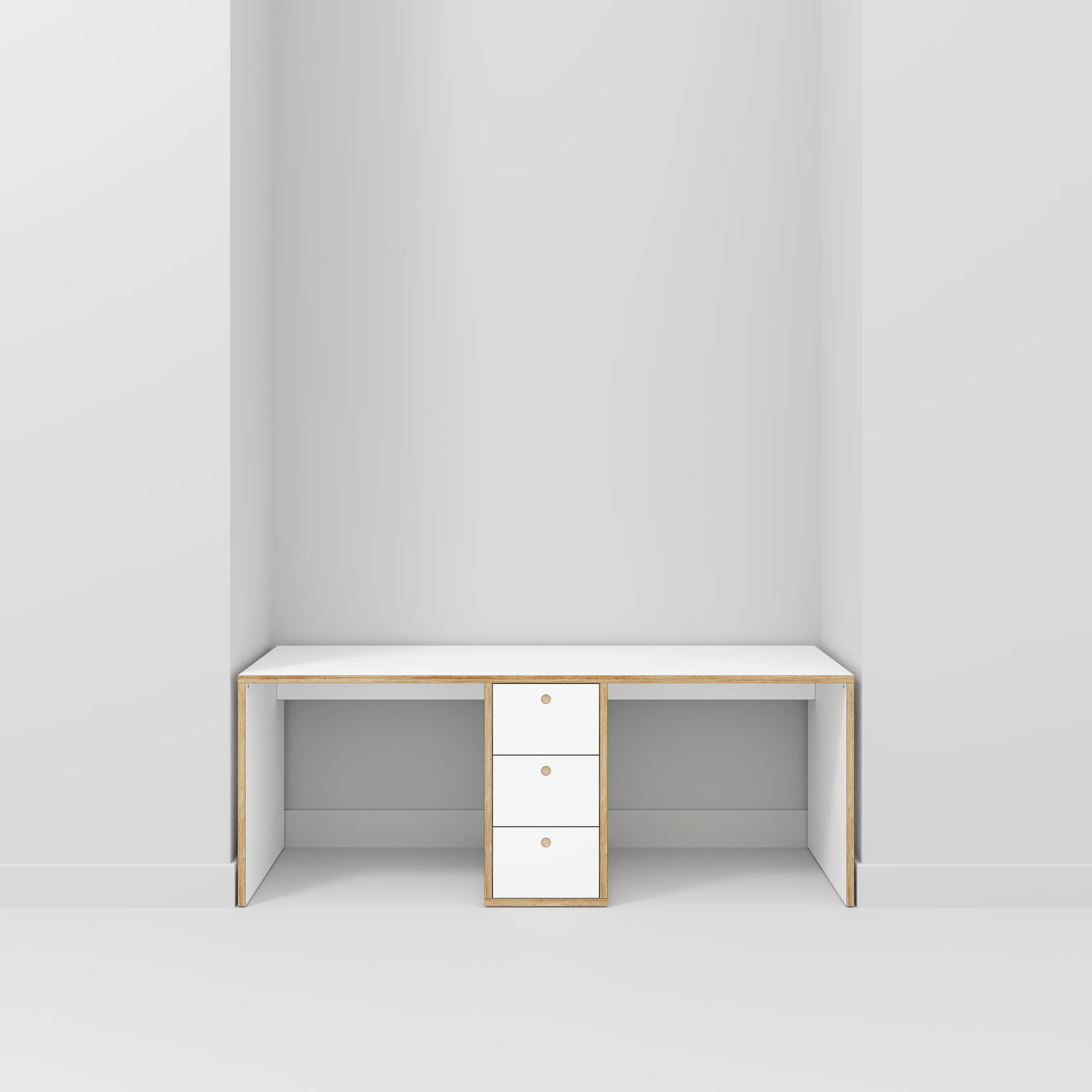 Plywood Desk with Storage Type 3 - Drawers - Formica White - 2000(w) x 800(d) - Image 2