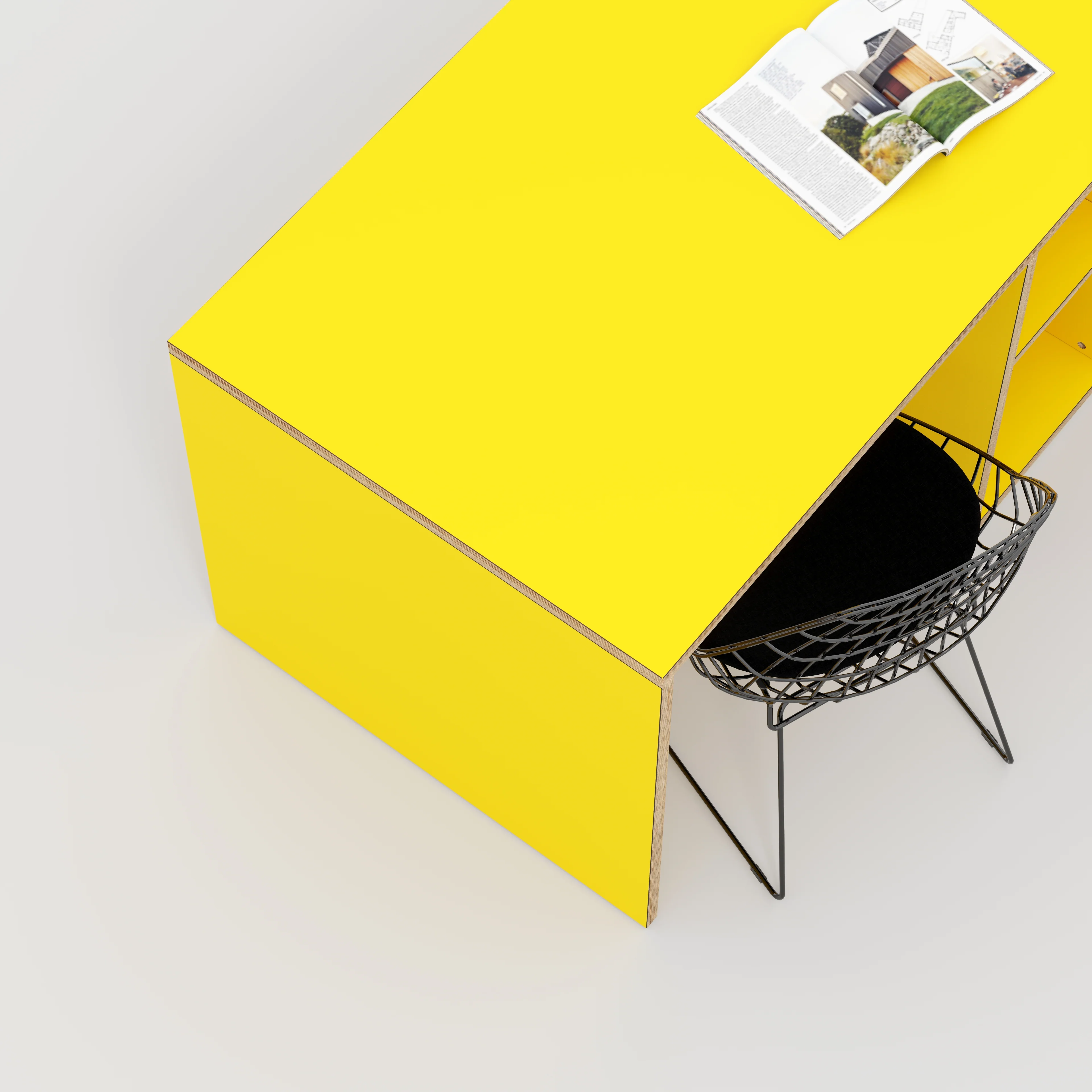 Plywood Desk with Storage Type 3 - Shelf - Formica Chrome Yellow - 2000(w) x 800(d) x 750(h) - Image 3