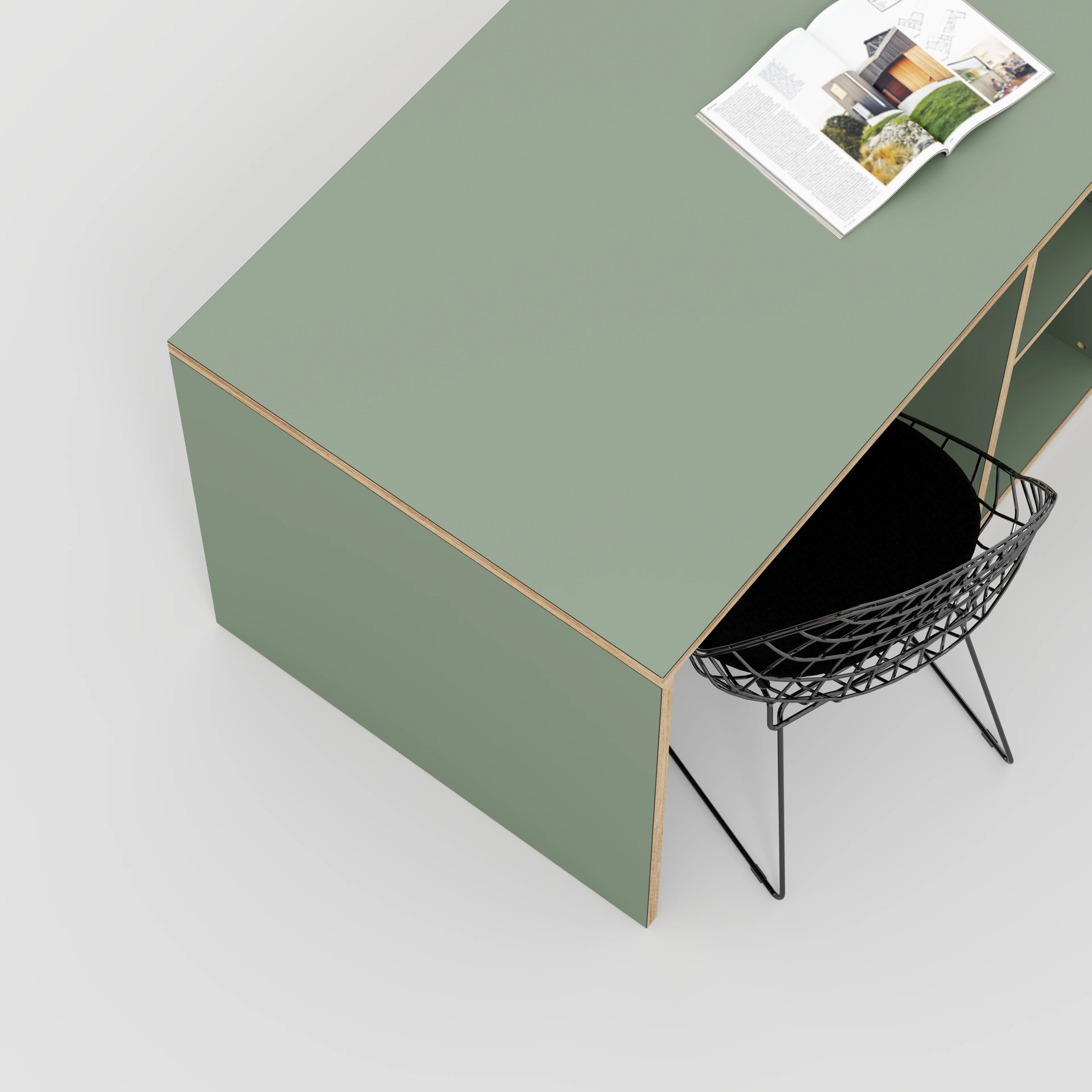 Plywood Desk with Storage Type 3 - Shelf - Formica Green Slate - 2000(w) x 800(d) x 750(h) - Image 3