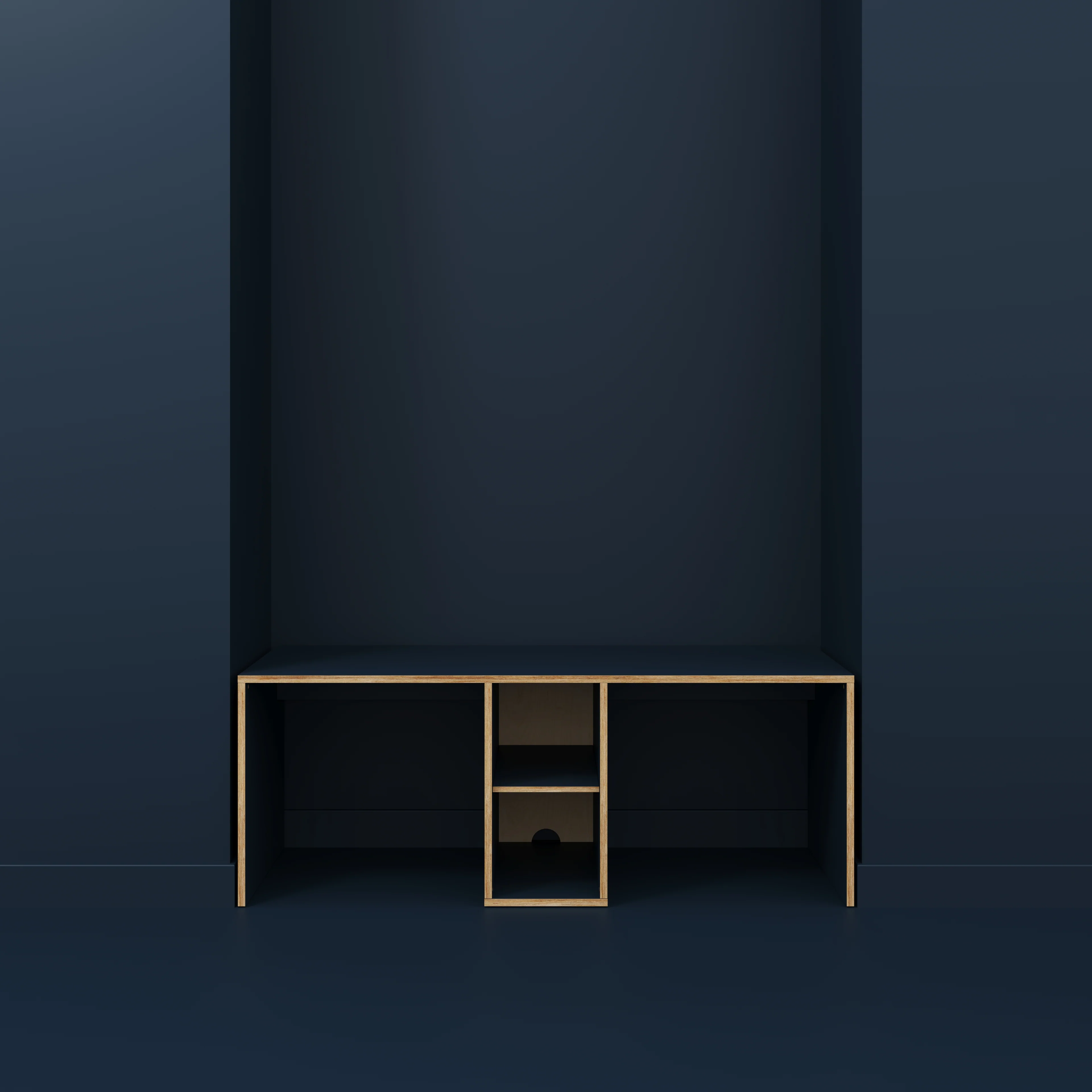 Plywood Desk with Storage Type 3 - Shelf - Formica Night Sea Blue - 2000(w) x 800(d) x 750(h) - Image 2