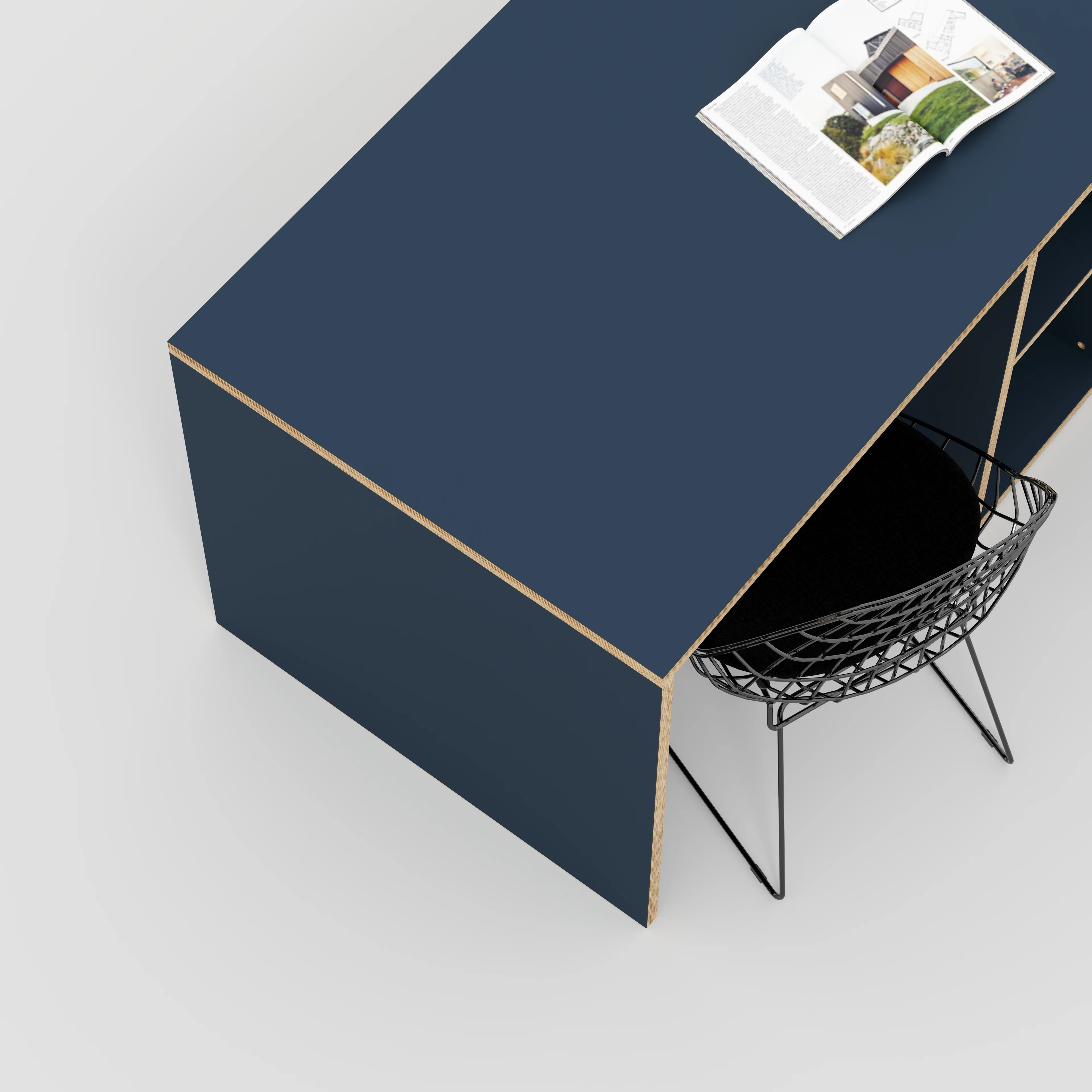 Plywood Desk with Storage Type 3 - Shelf - Formica Night Sea Blue - 2000(w) x 800(d) x 750(h) - Image 3