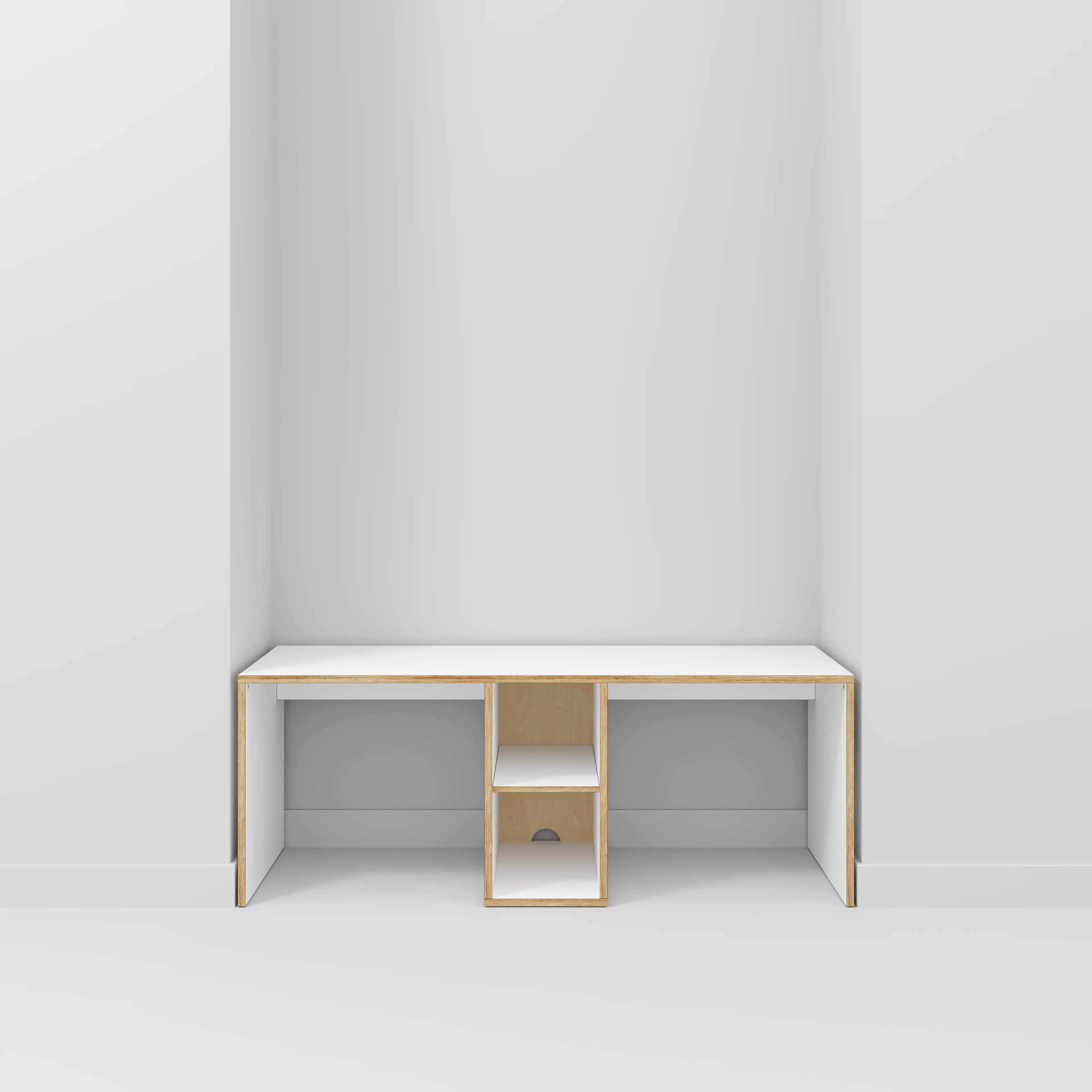 Plywood Desk with Storage Type 3 - Shelf - Formica White - 2000(w) x 800(d) x 750(h) - Image 2