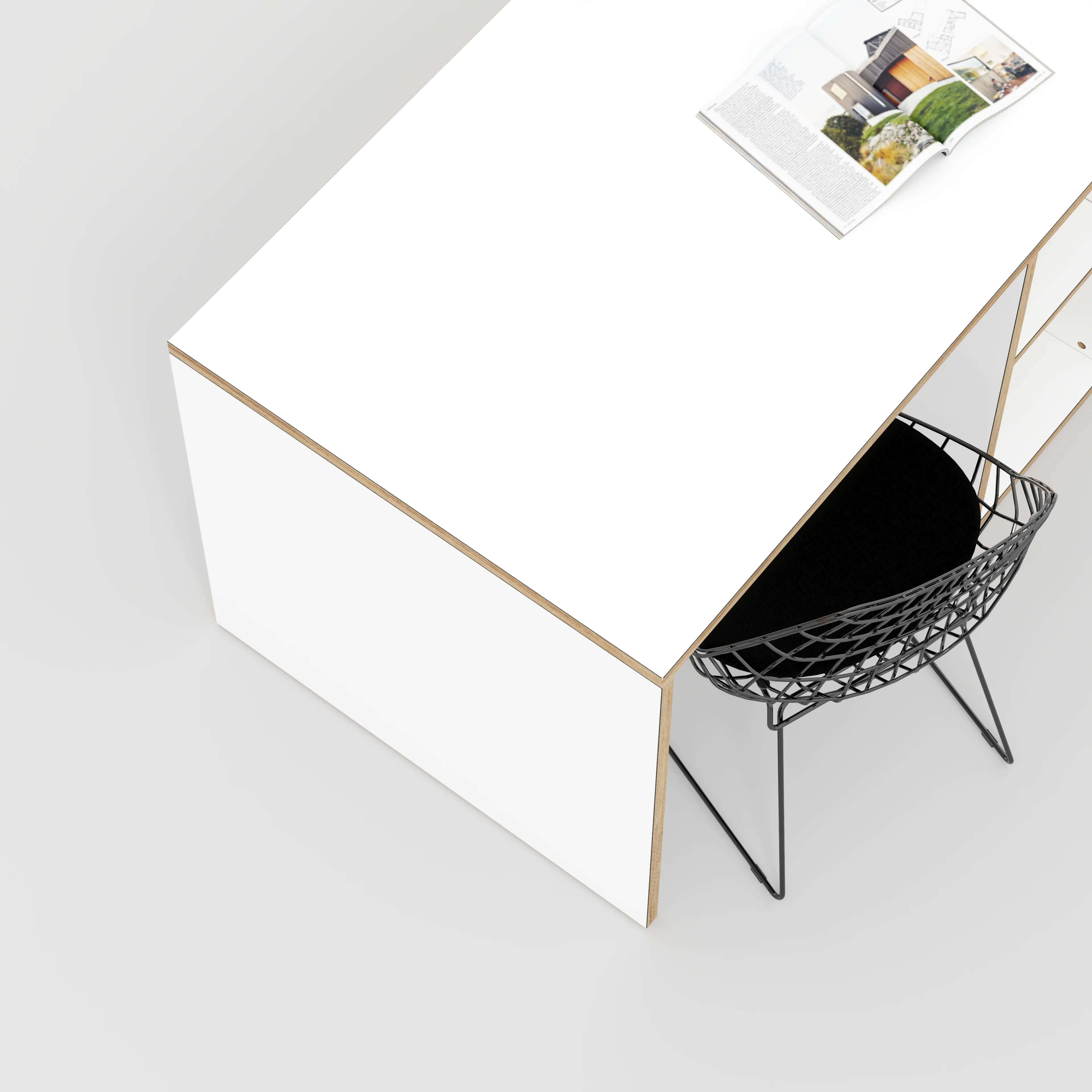 Plywood Desk with Storage Type 3 - Shelf - Formica White - 2000(w) x 800(d) x 750(h) - Image 3