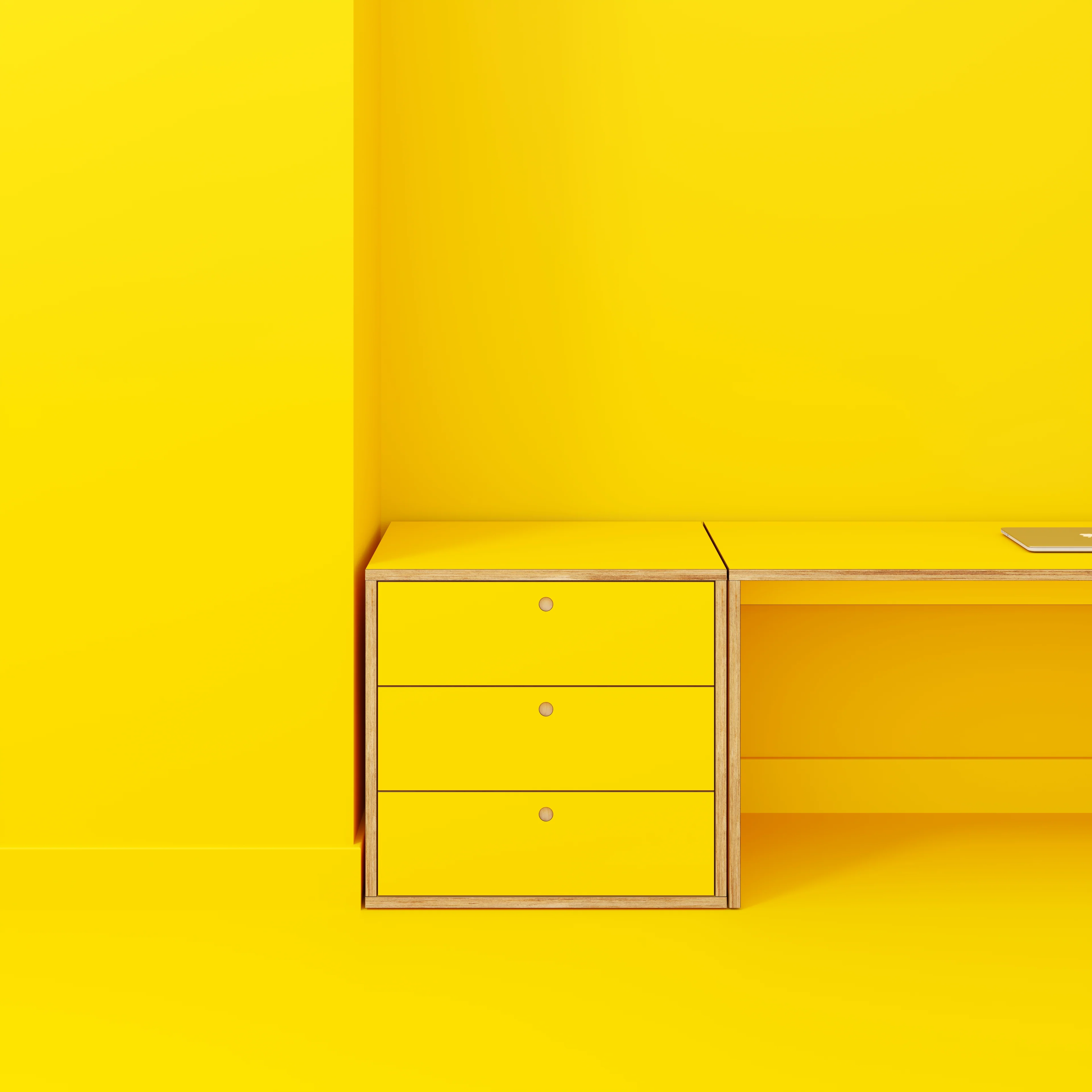 Plywood Drawer Unit - Formica Chrome Yellow - 800(w) x 600(d) x 750(h) - Image 2