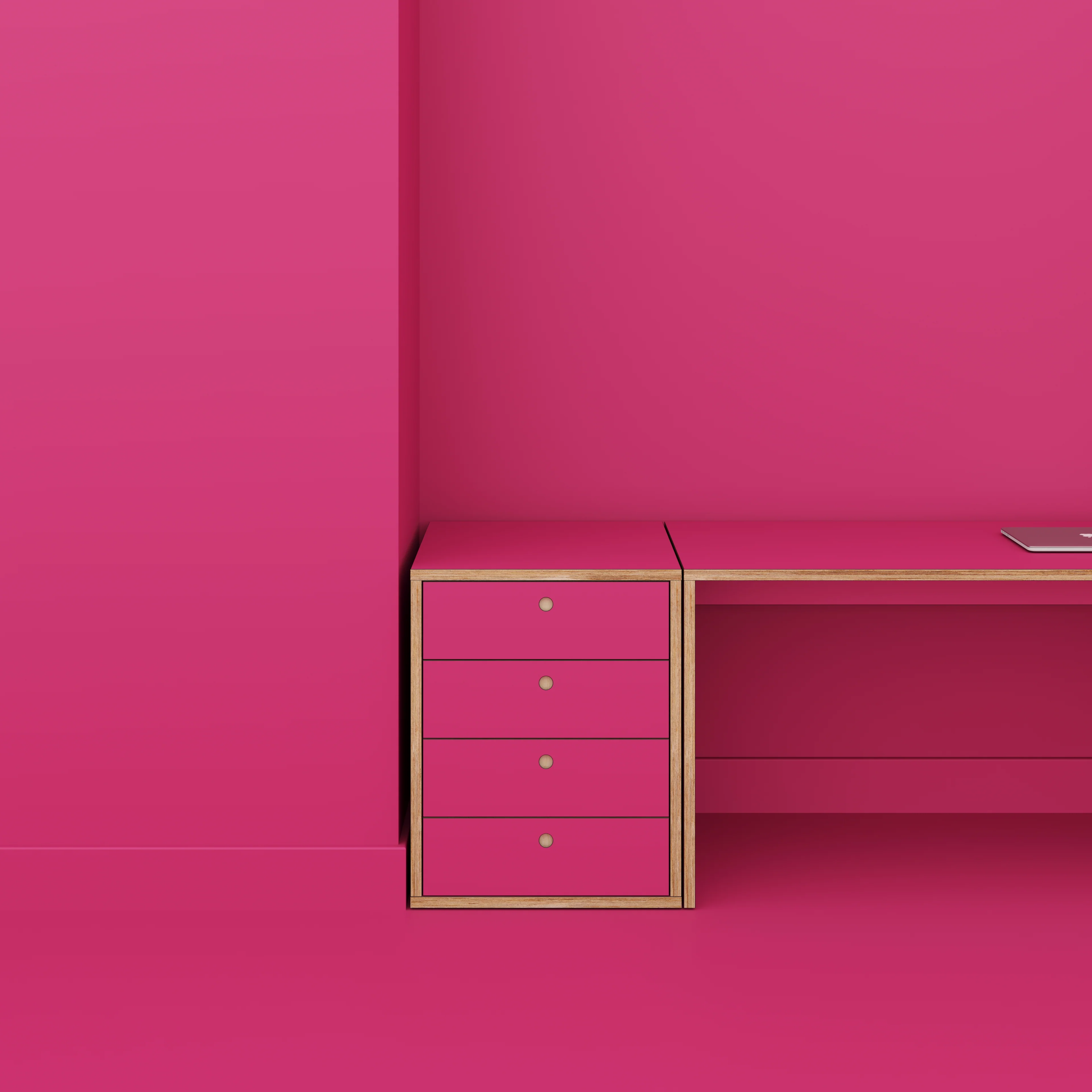 Plywood Drawer Unit - Formica Juicy Pink - 600(w) x 600(d) x 750(h) - Image 2