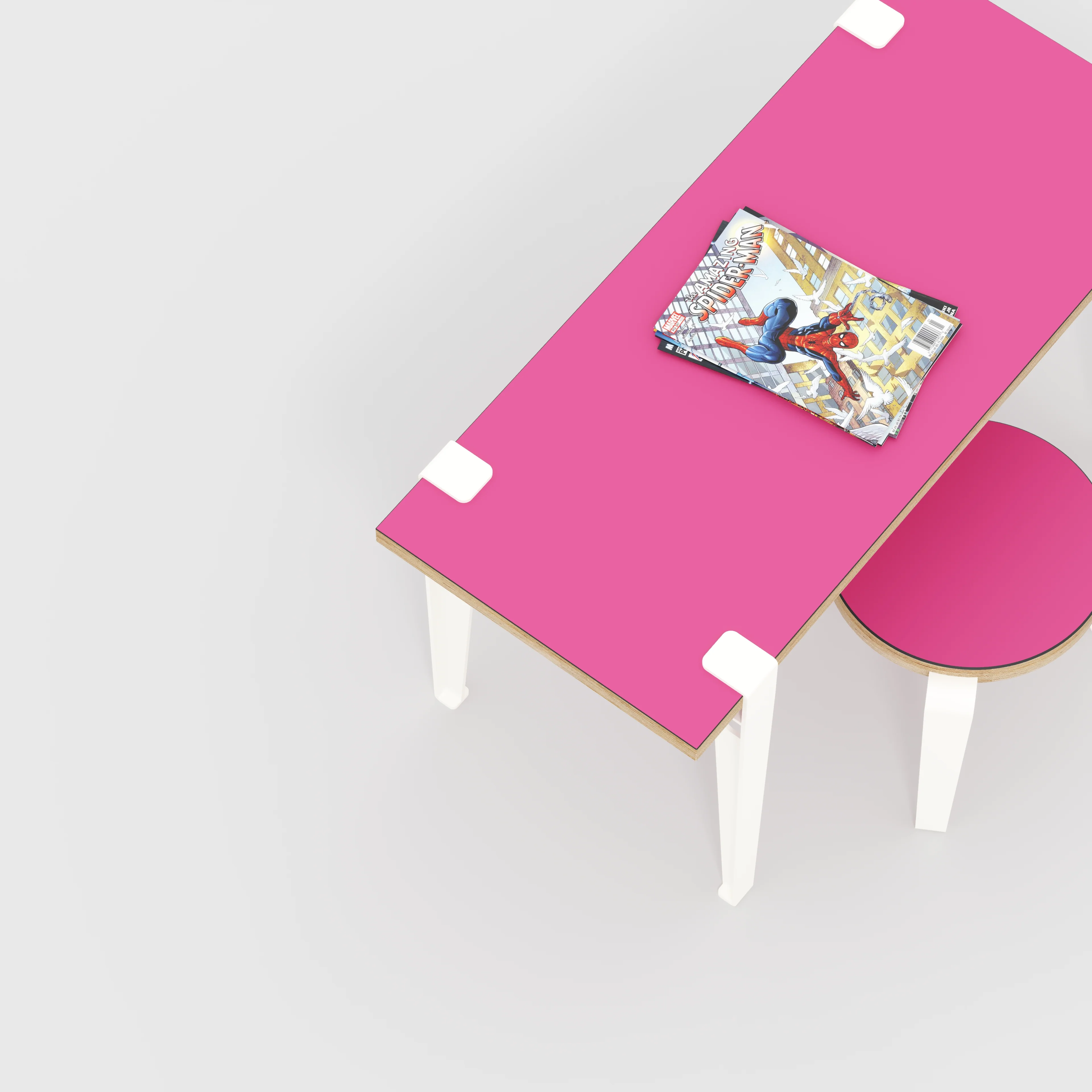 Plywood Kids Desk with Cloudy White Tiptoe Legs - Formica Juicy Pink - 800(w) x 400(d) x 500(h) - Image 3