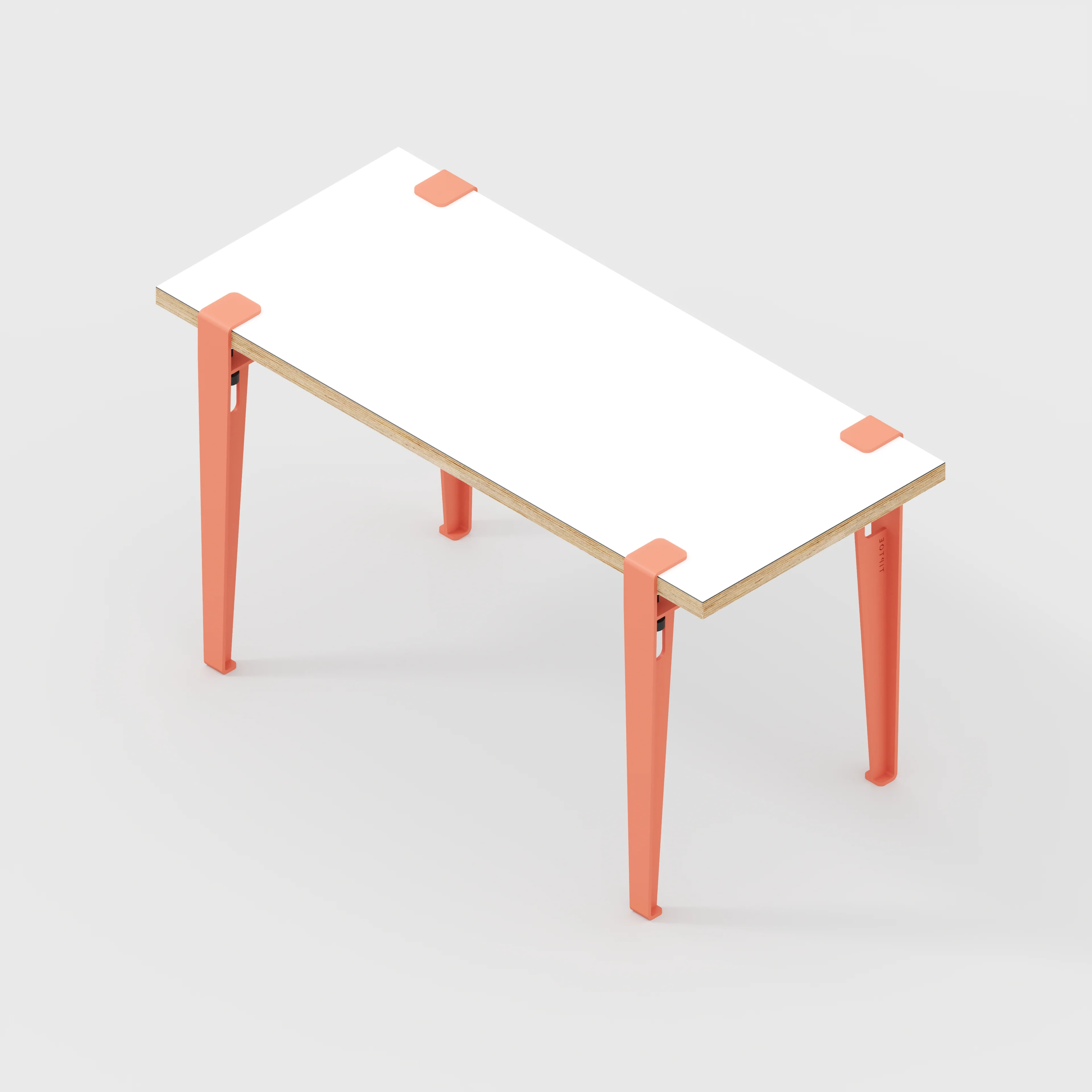 Plywood Kids Desk with Flamingo Pink Tiptoe Legs - Formica White - 800(w) x 400(d) x 500(h) - Image 5