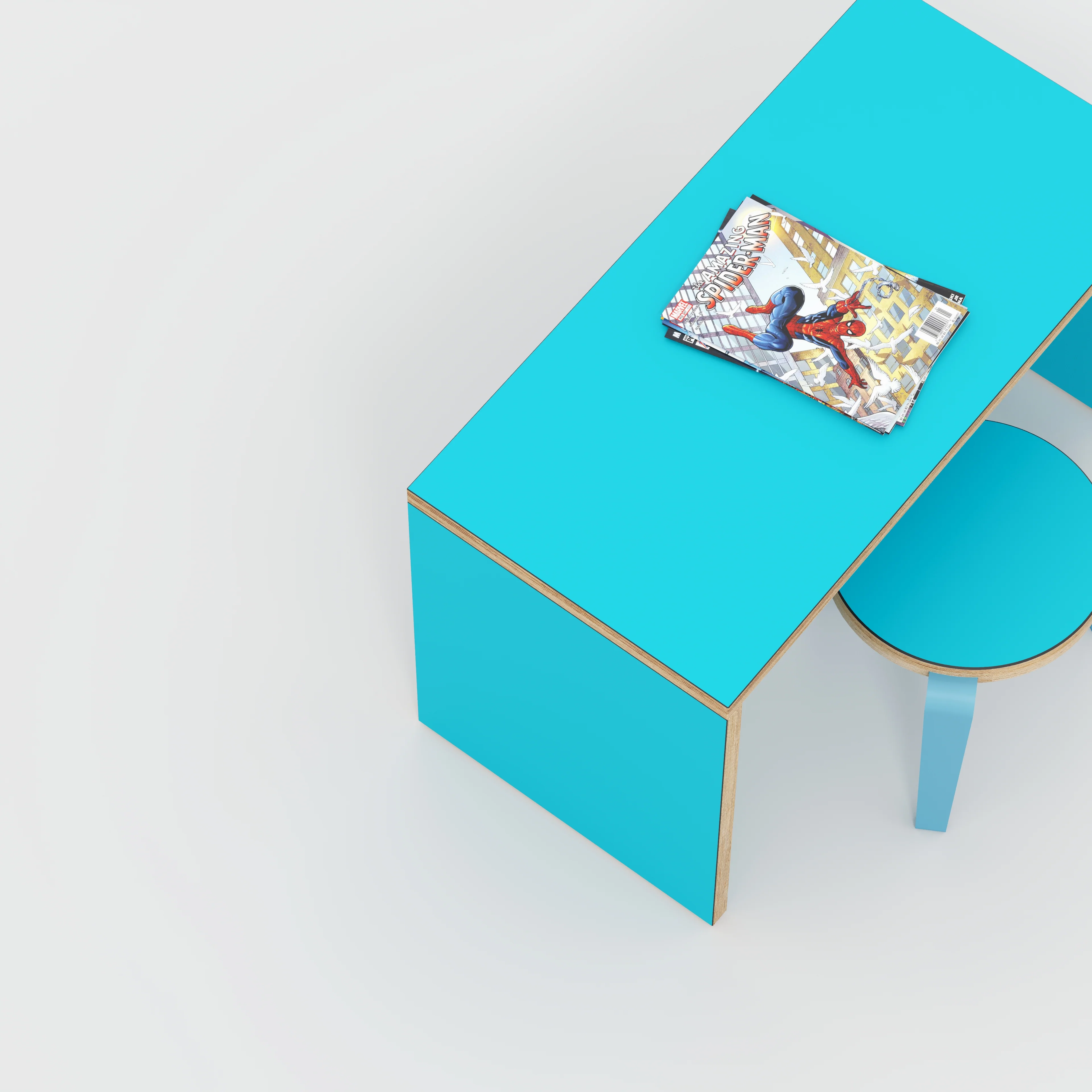 Plywood Kids Desk with Solid Sides - Formica Caribbean Blue - 800(w) x 400(d) x 500(h) - Image 3