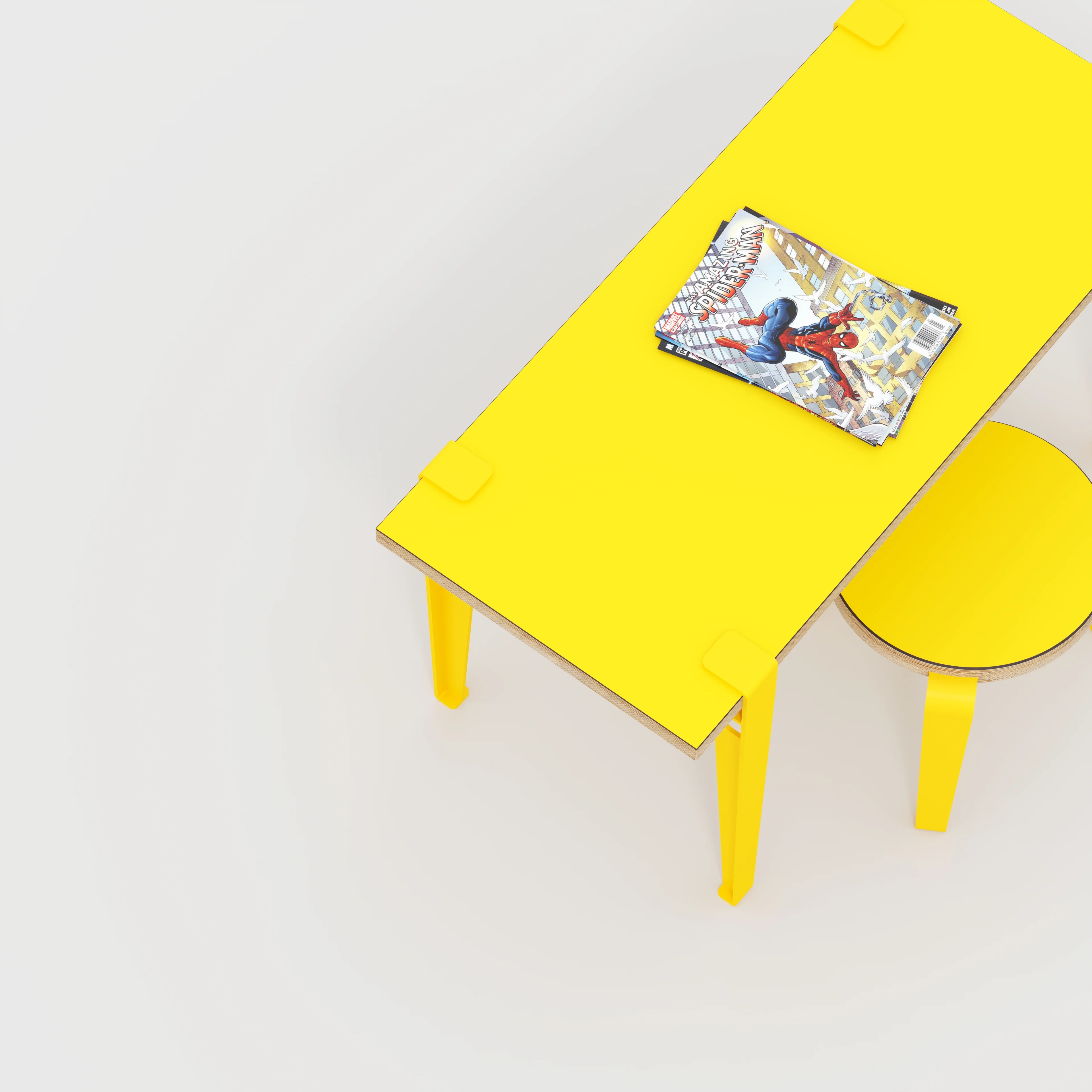 Plywood Kids Desk with Sun Yellow Tiptoe Legs - Formica Chrome Yellow - 800(w) x 400(d) x 500(h) - Image 3