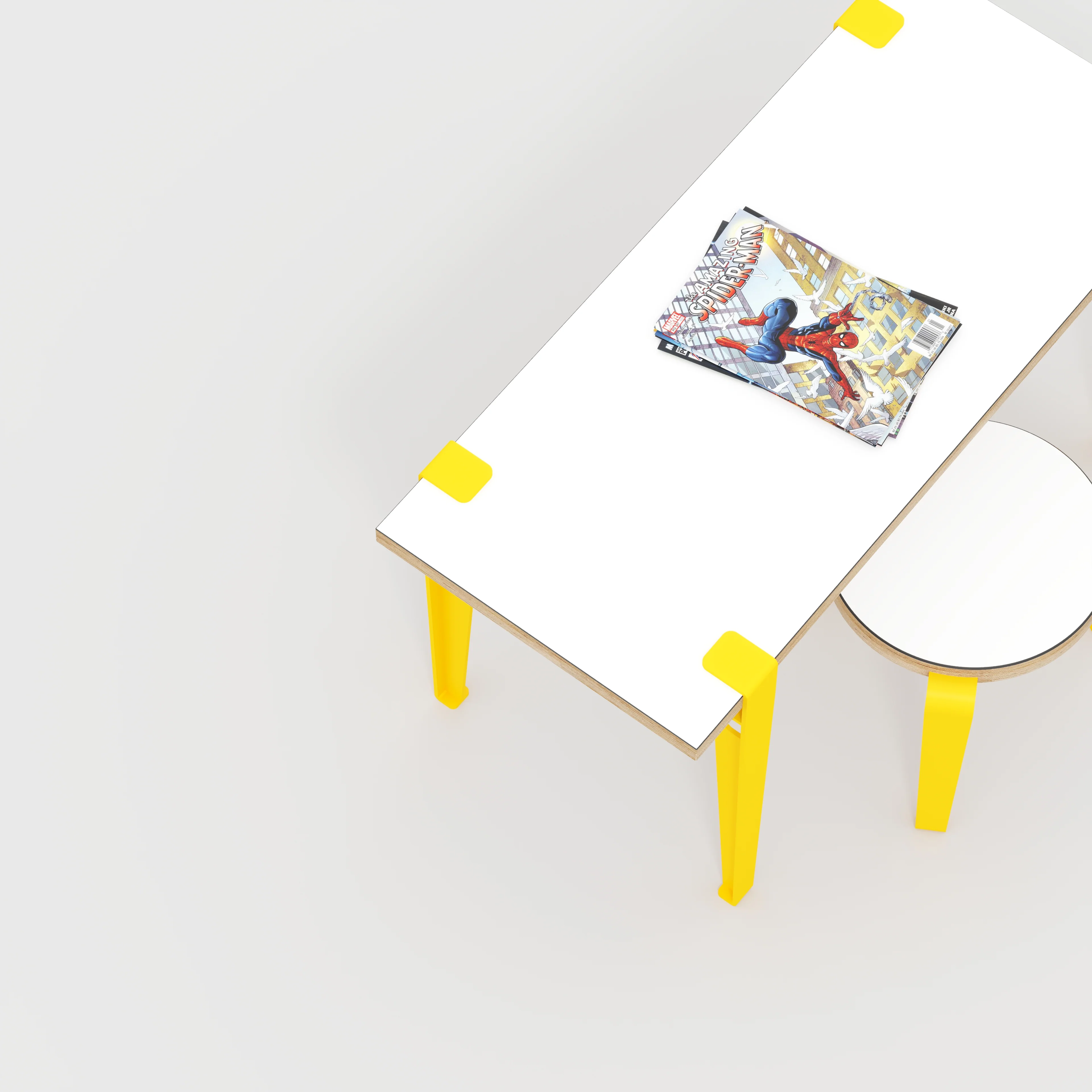 Plywood Kids Desk with Sun Yellow Tiptoe Legs - Formica White - 800(w) x 400(d) x 500(h) - Image 3
