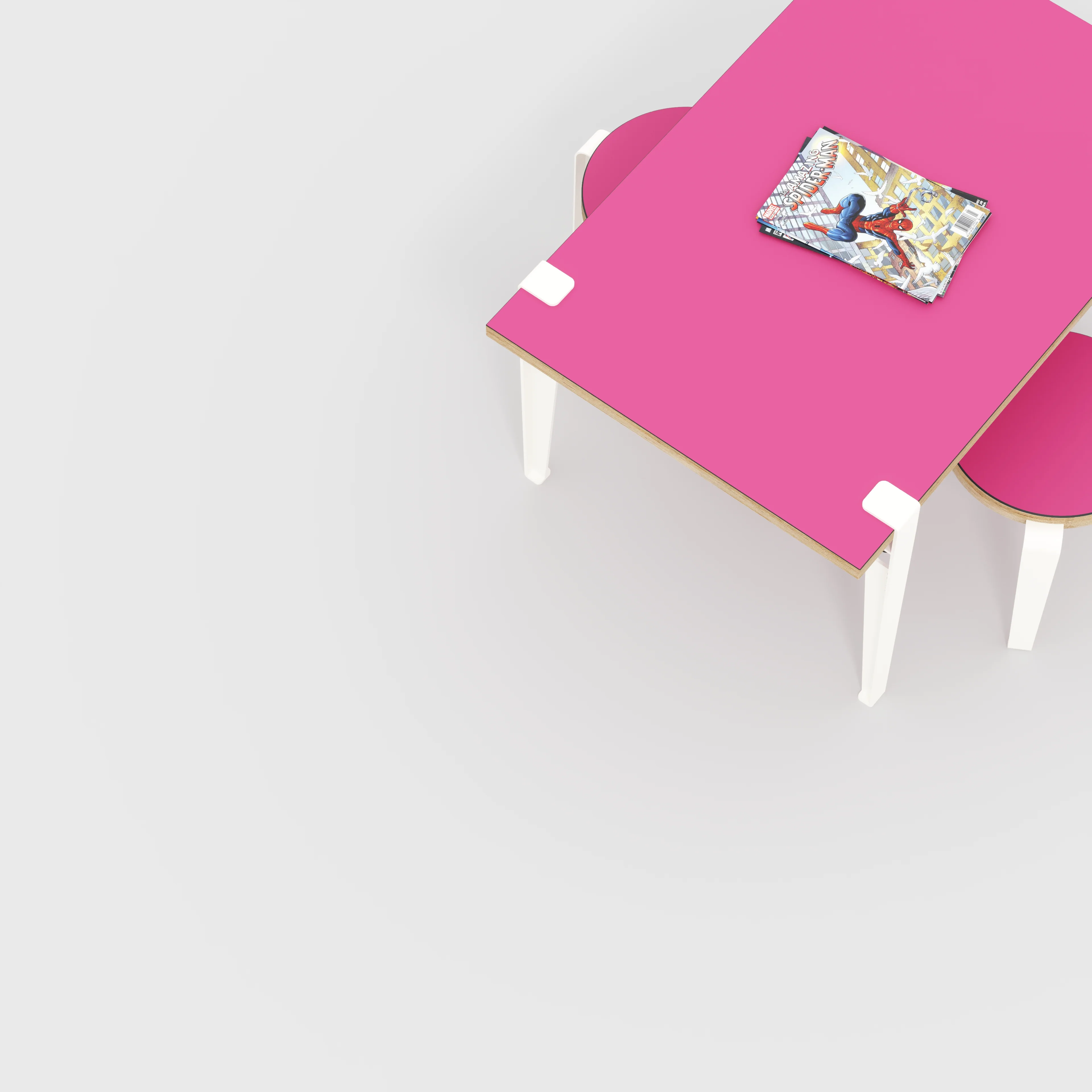 Plywood Kids Table with Cloud White Tiptoe Legs - Formica Juicy Pink - 800(w) x 600(d) x 500(h) - Image 3