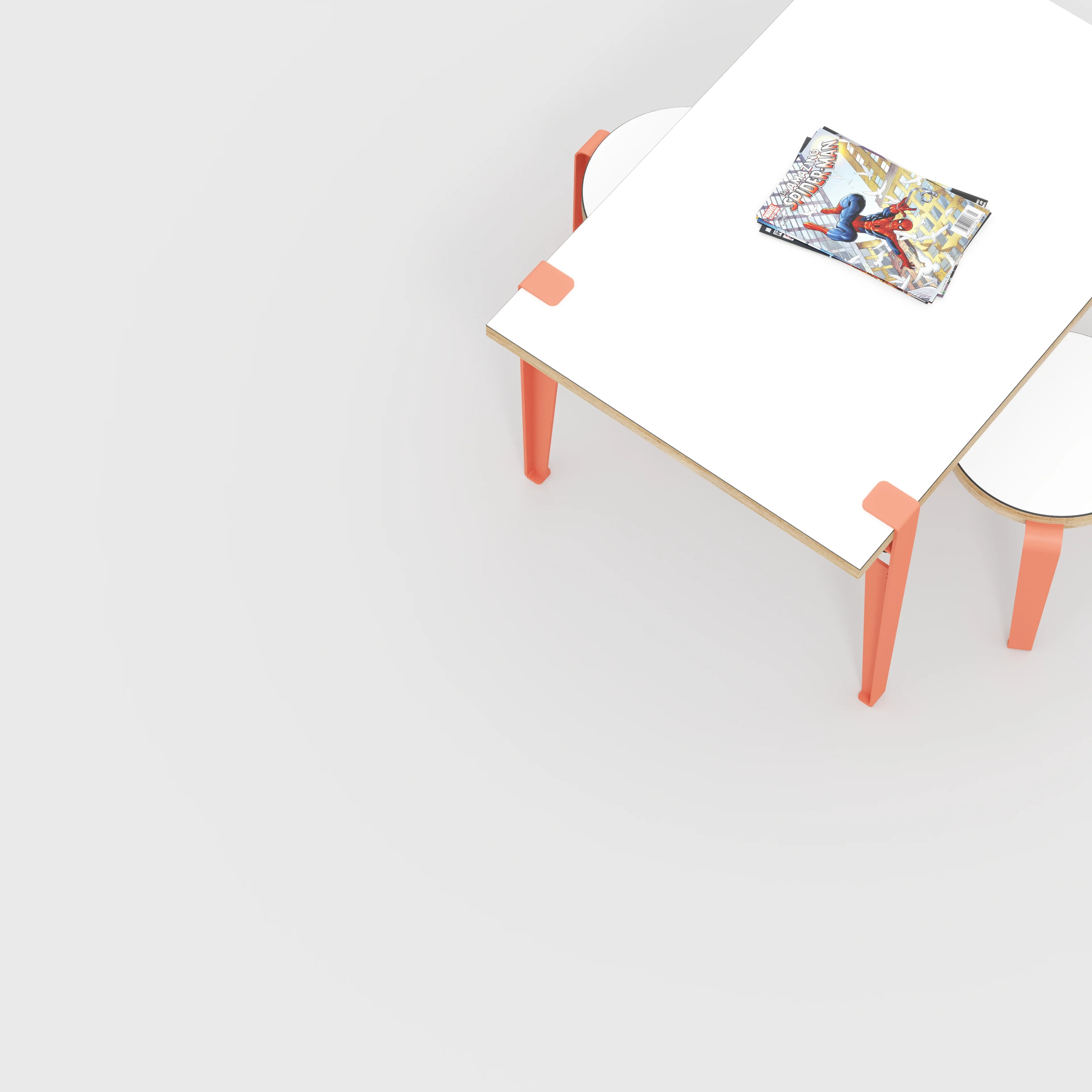 Plywood Kids Table with Flamingo Pink Tiptoe Legs - Formica White - 800(w) x 600(d) x 500(h) - Image 3