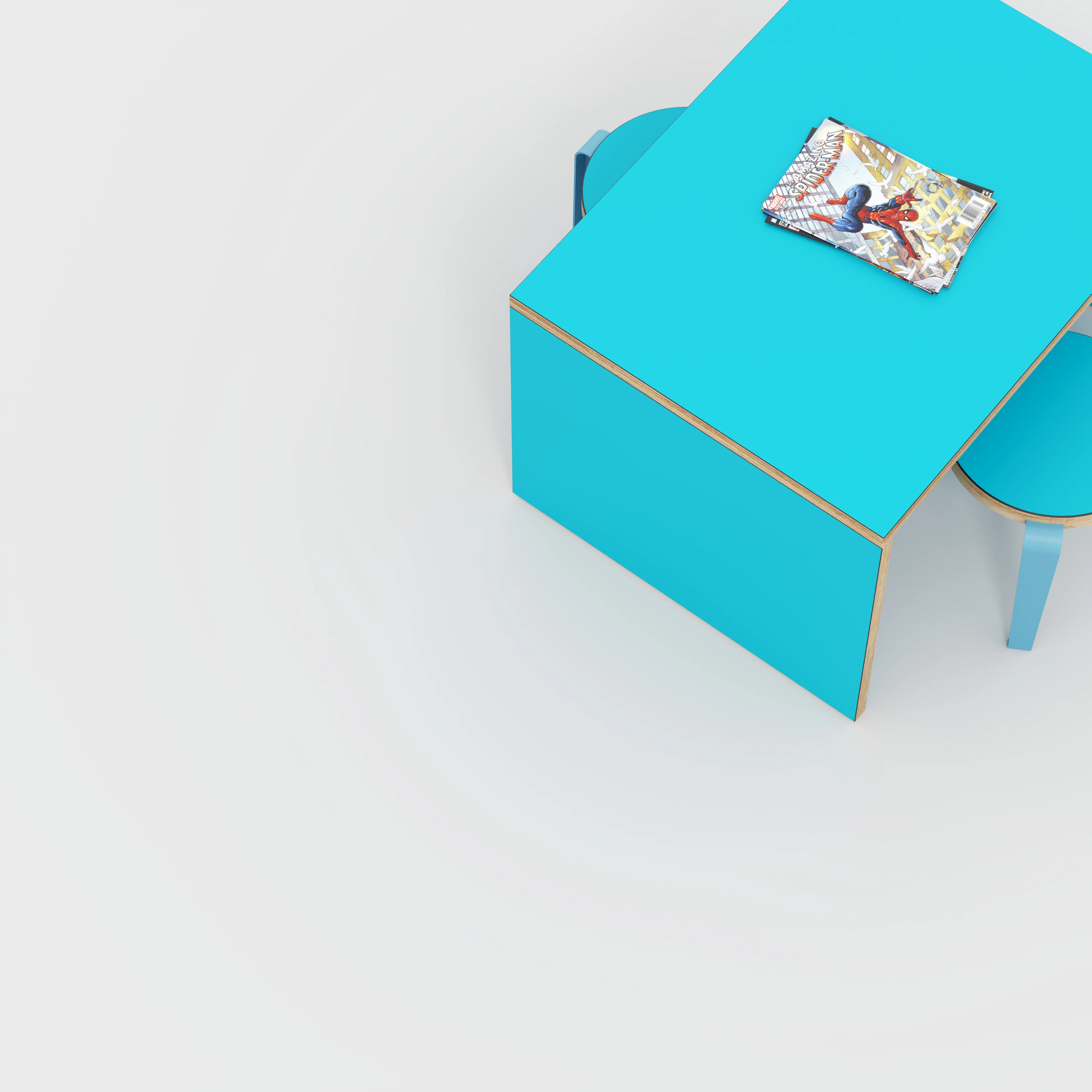 Plywood Kids Table with Solid Sides - Formica Caribbean Blue - 800(w) x 600(d) x 500(h) - Image 3