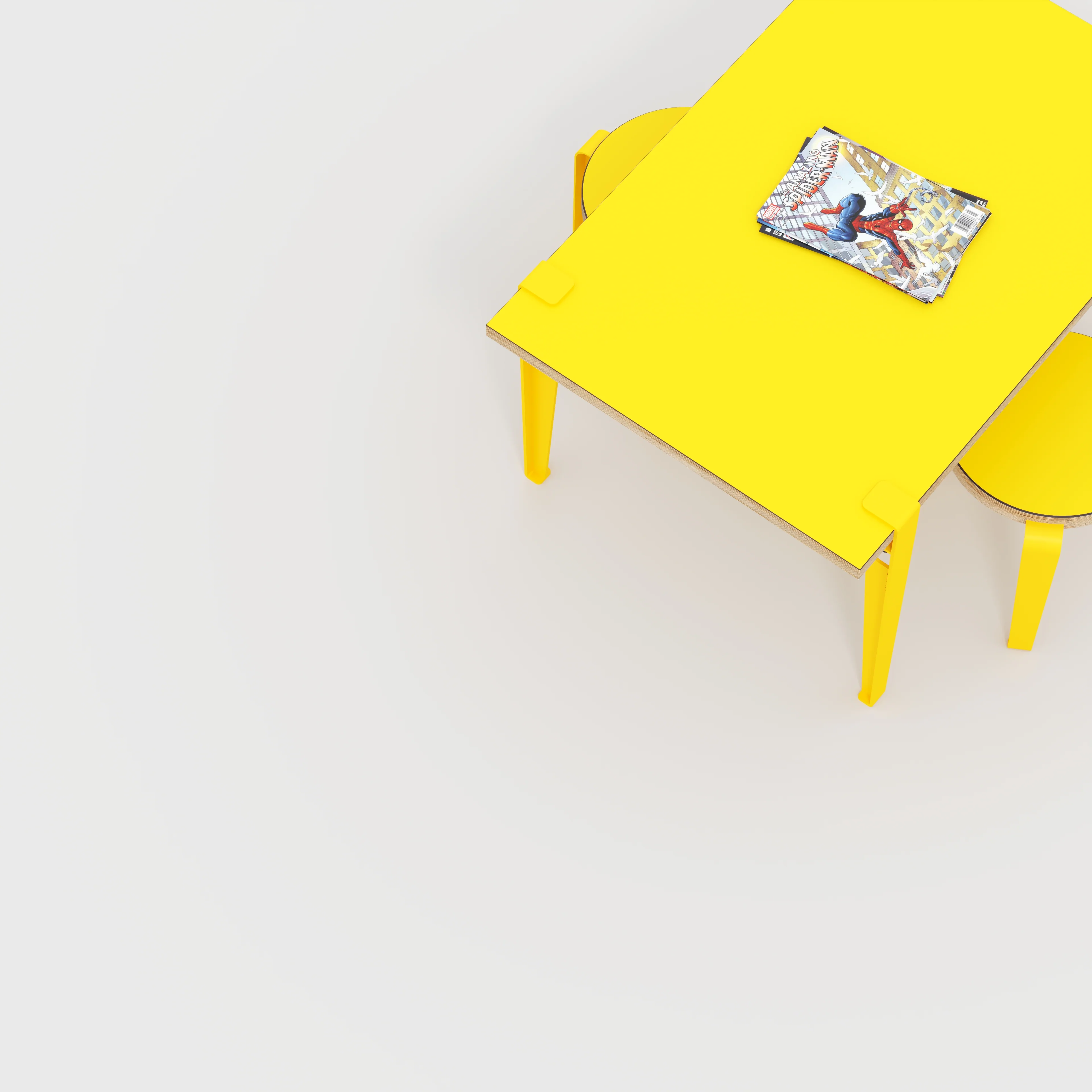 Plywood Kids Table with Sun Yellow Tiptoe Legs - Formica Chrome Yellow - 800(w) x 600(d) x 500(h) - Image 3