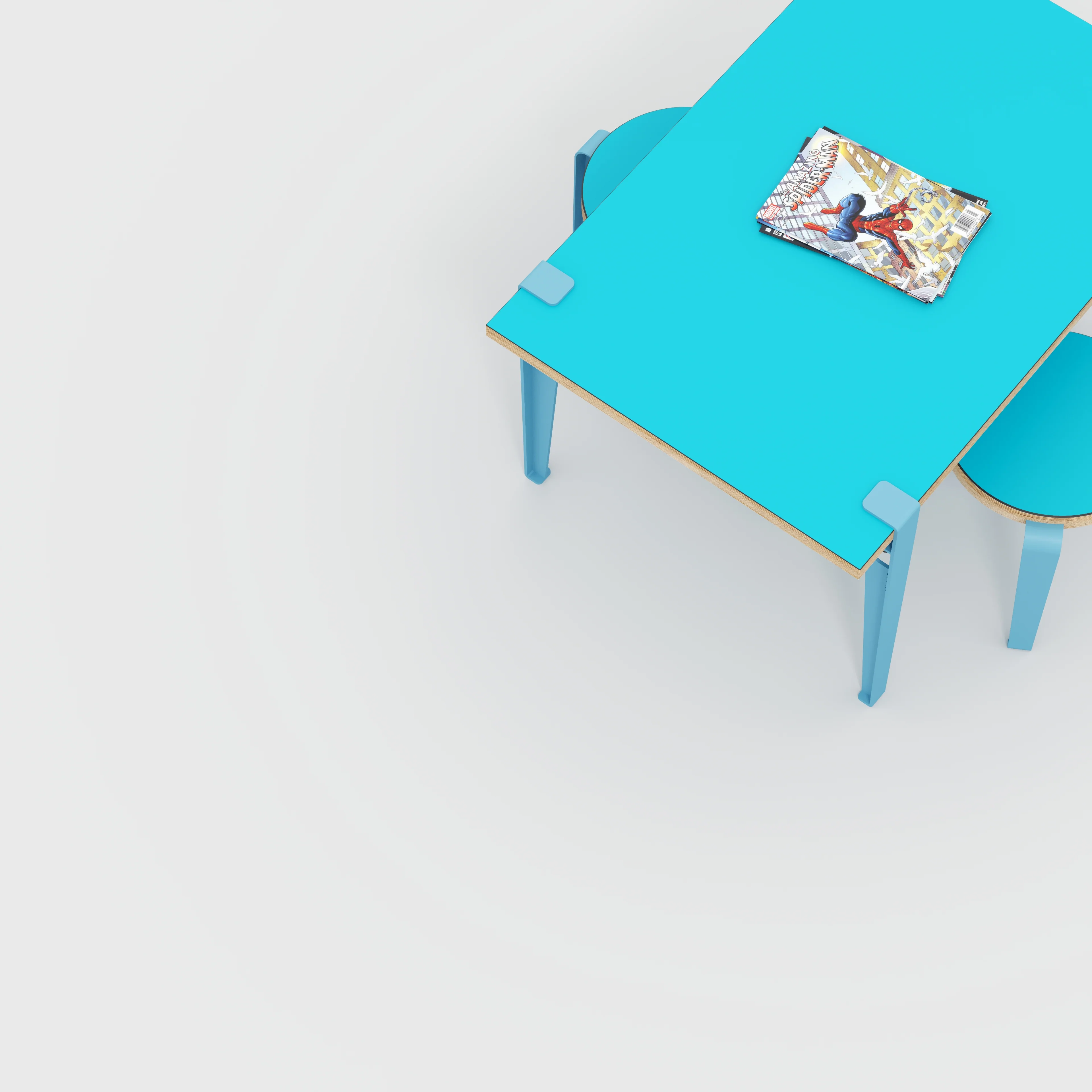 Plywood Kids Table with Whale Blue Tiptoe Legs - Formica Caribbean Blue - 800(w) x 600(d) x 500(h) - Image 3