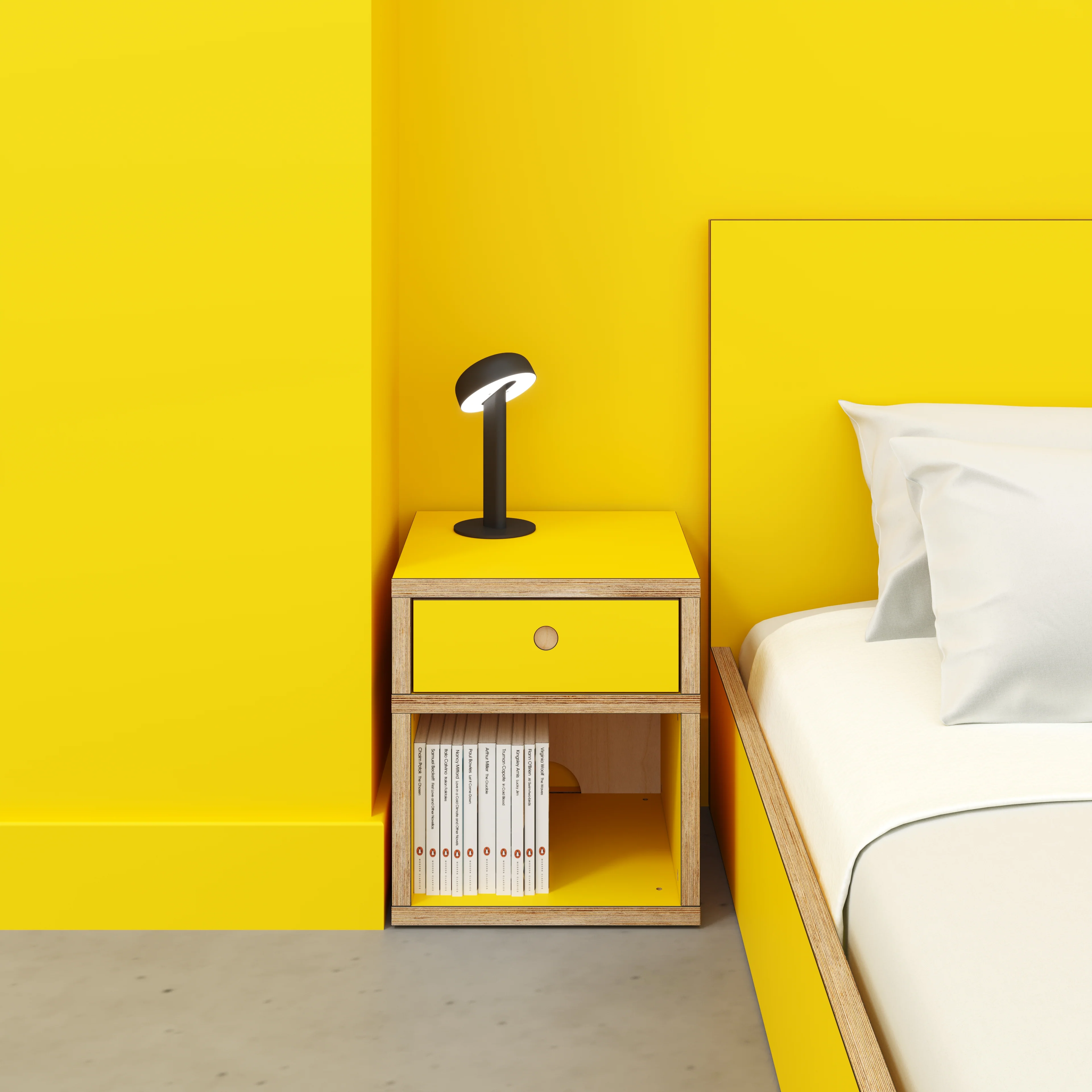 Plywood Bedside Table - Type 1 - with Drawer - Formica Chrome Yellow - 400(w) x 400(d) x 450(h) - Image 2