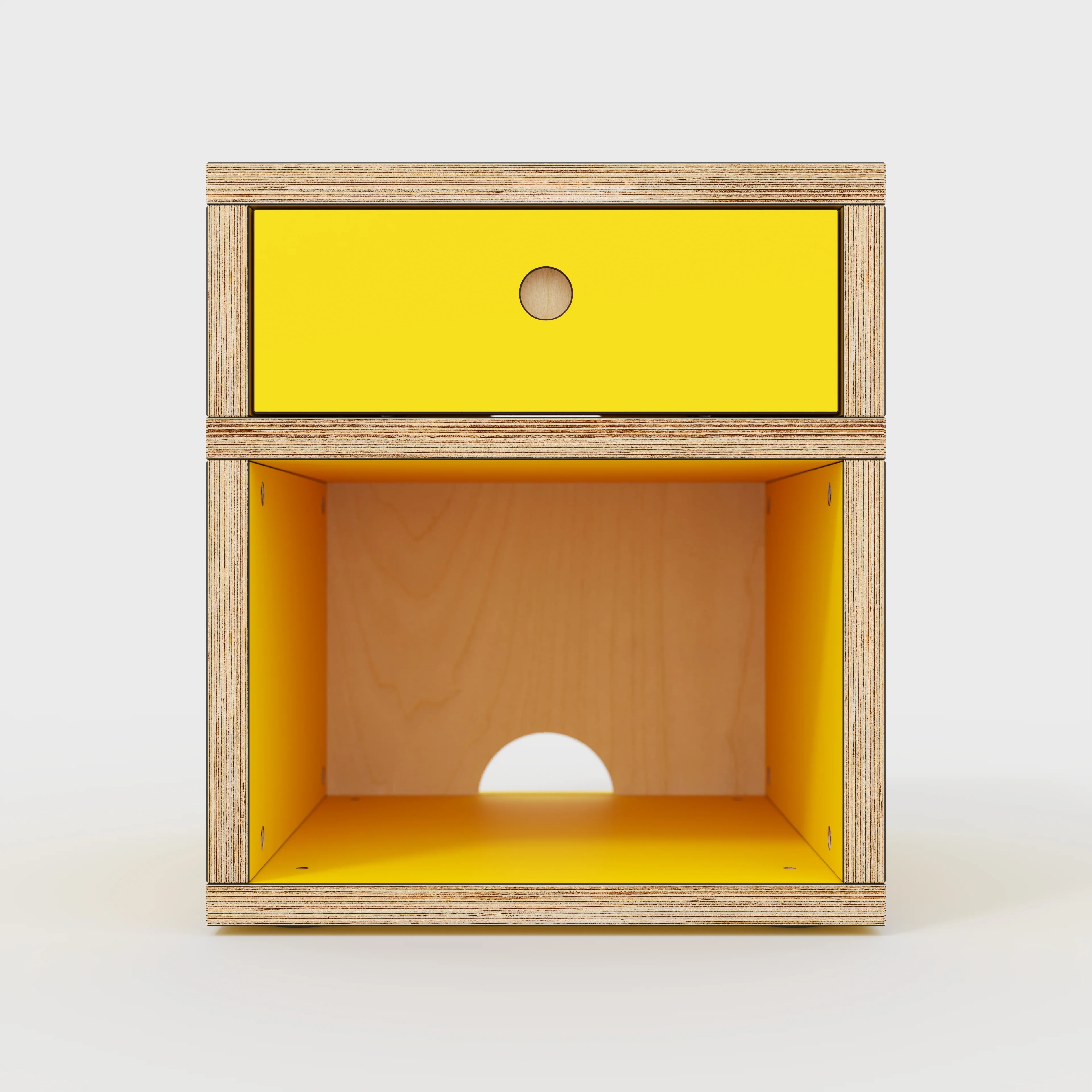 Plywood Bedside Table - Type 1 - with Drawer - Formica Chrome Yellow - 400(w) x 400(d) x 450(h) - Image 3