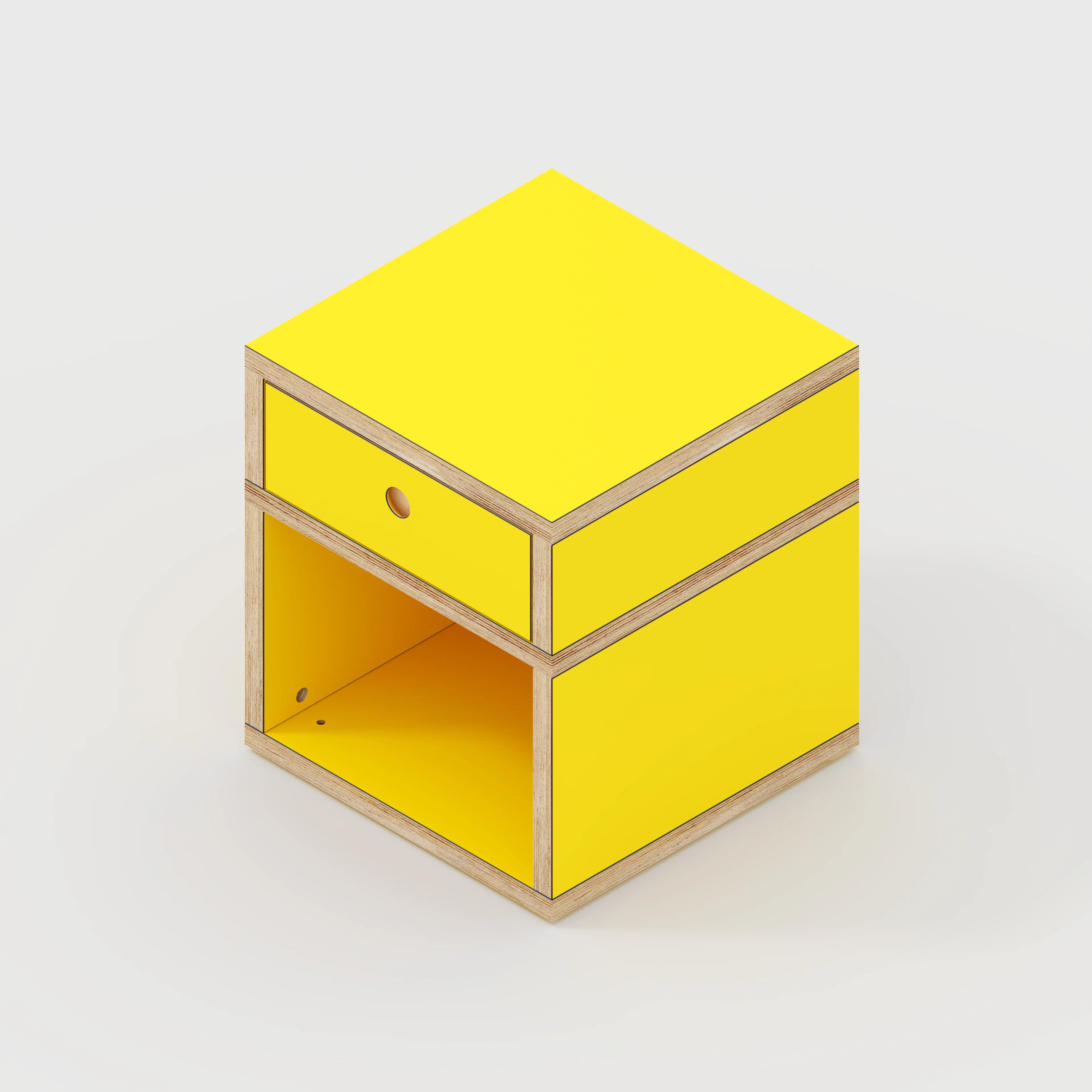 Plywood Bedside Table - Type 1 - with Drawer - Formica Chrome Yellow - 400(w) x 400(d) x 450(h) - Image 4