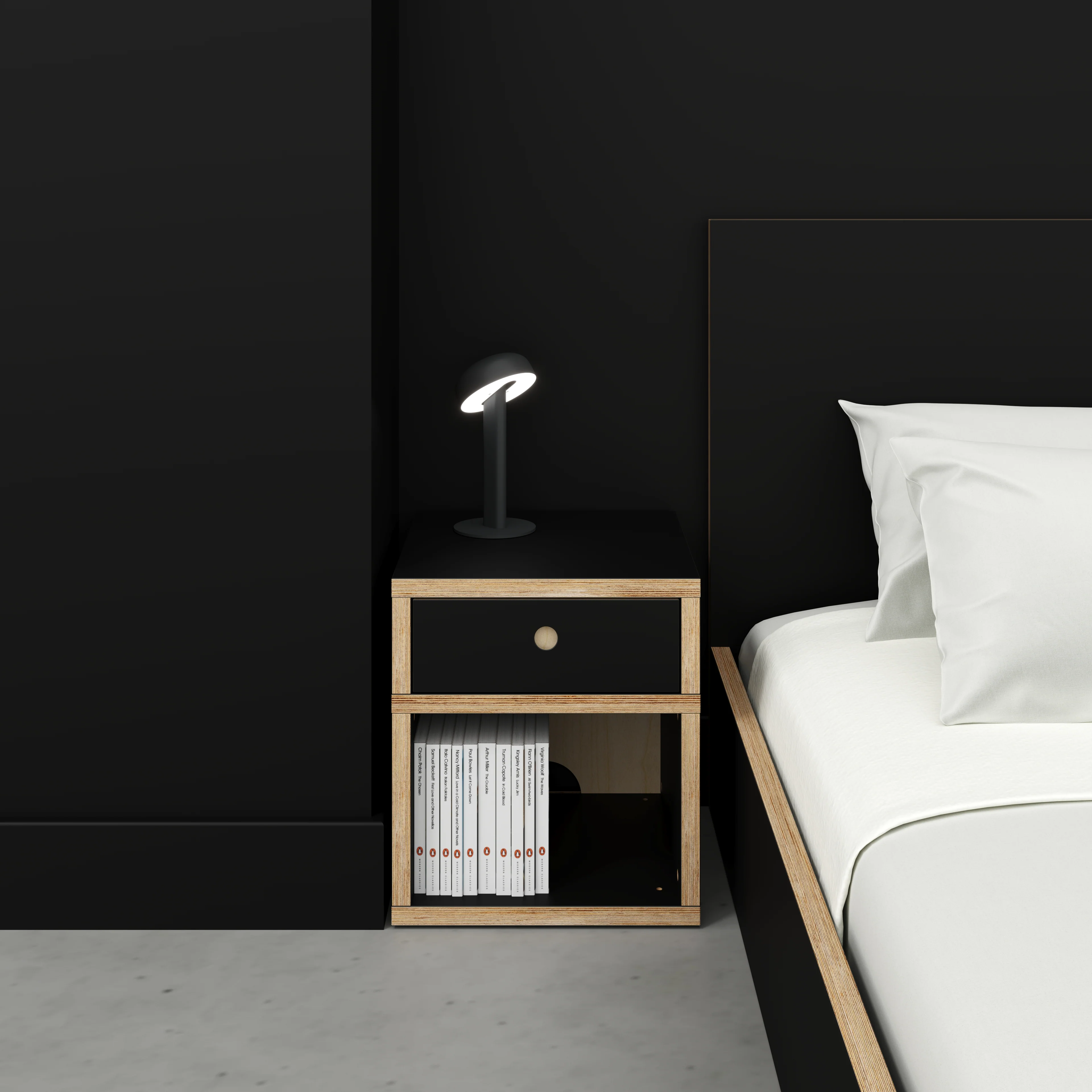 Plywood Bedside Table - Type 1 - with Drawer - Formica Diamond Black - 400(w) x 400(d) x 450(h) - Image 2