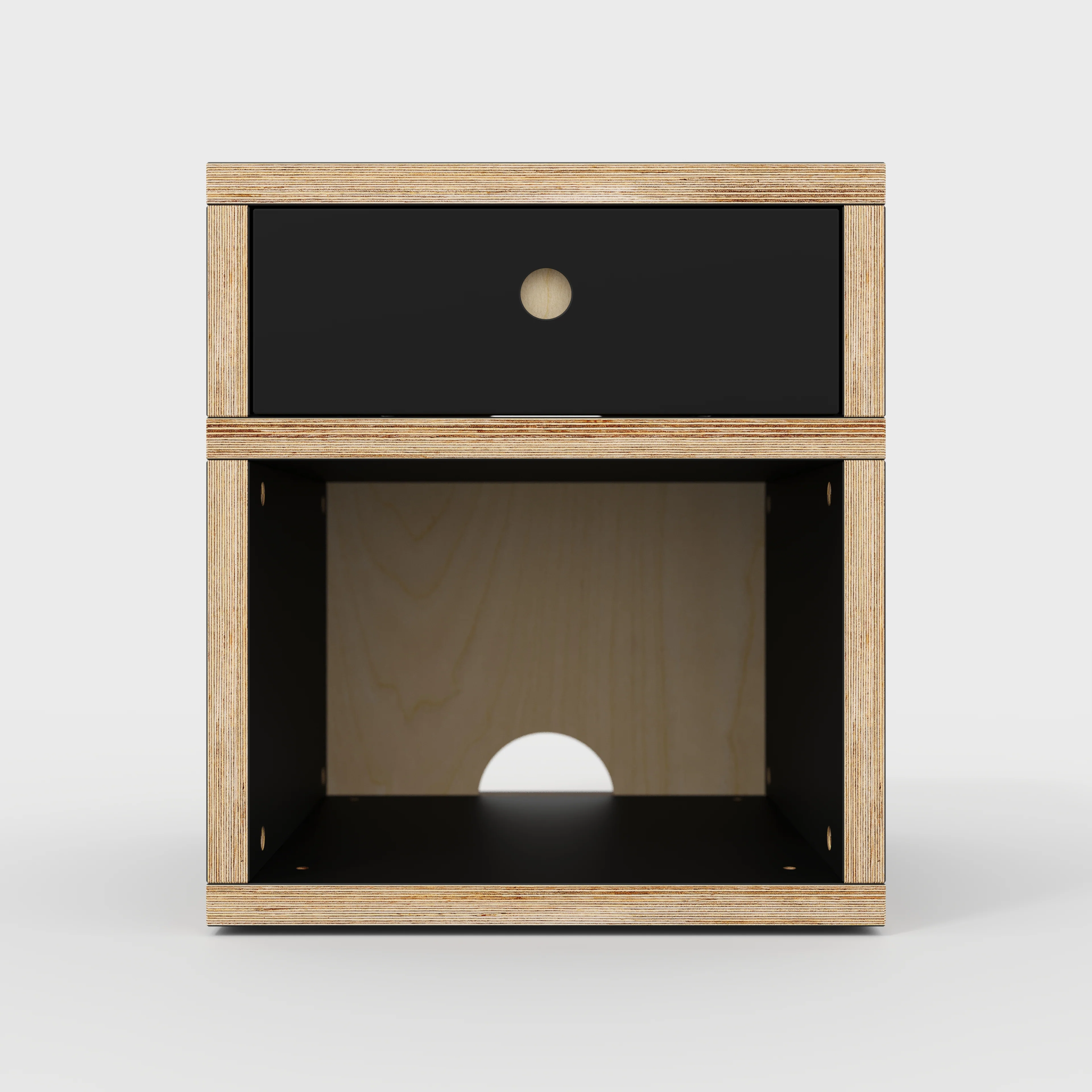 Plywood Bedside Table - Type 1 - with Drawer - Formica Diamond Black - 400(w) x 400(d) x 450(h) - Image 3