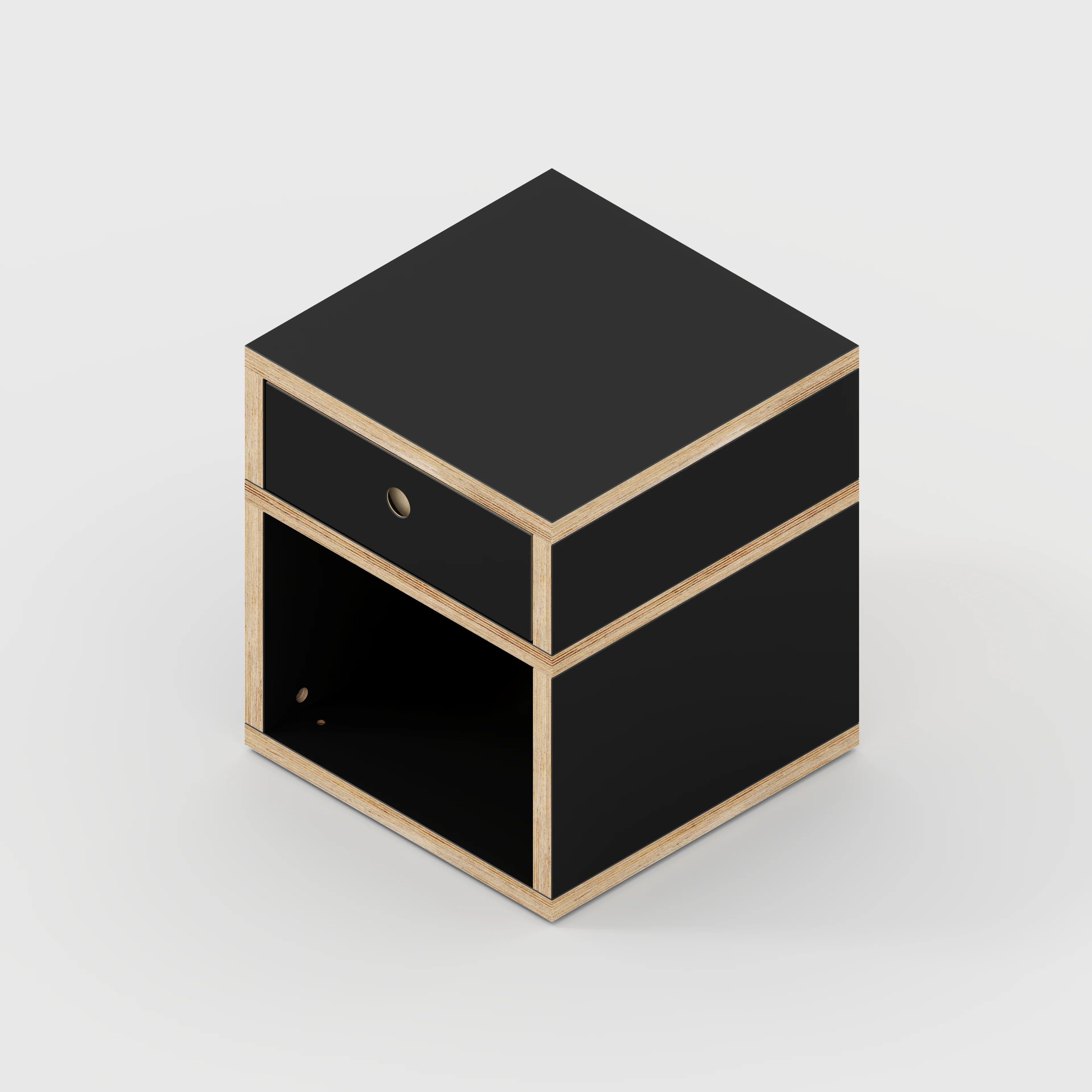 Plywood Bedside Table - Type 1 - with Drawer - Formica Diamond Black - 400(w) x 400(d) x 450(h) - Image 4