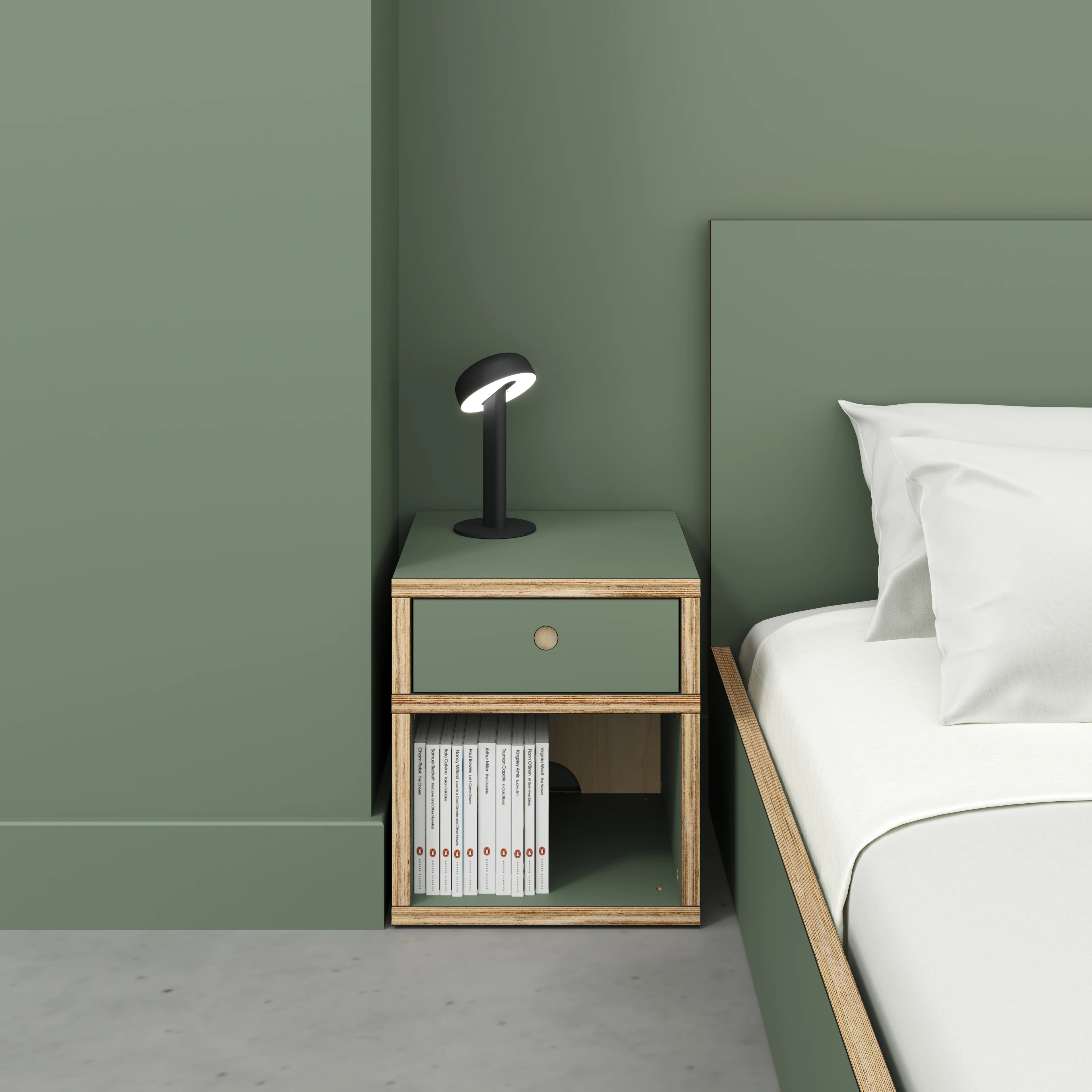 Plywood Bedside Table - Type 1 - with Drawer - Formica Green Slate - 400(w) x 400(d) x 450(h) - Image 2
