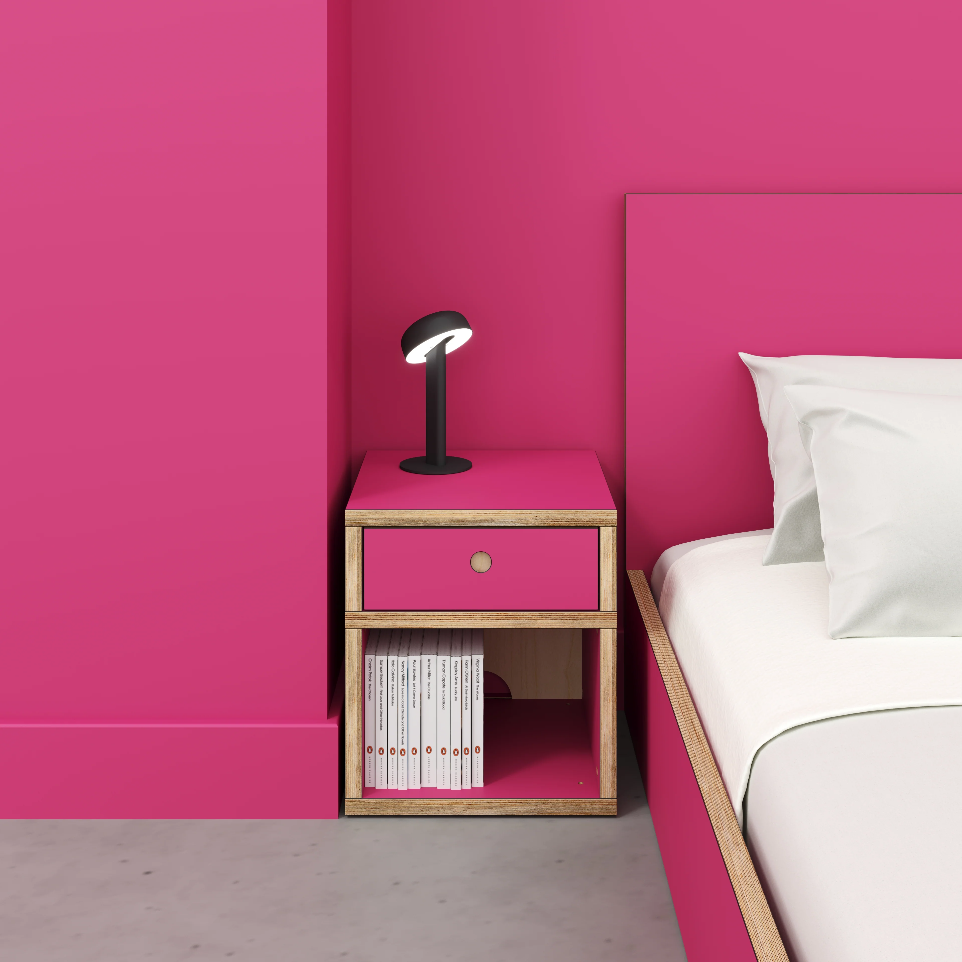 Plywood Bedside Table - Type 1 - with Drawer - Formica Juicy Pink - 400(w) x 400(d) x 450(h) - Image 2