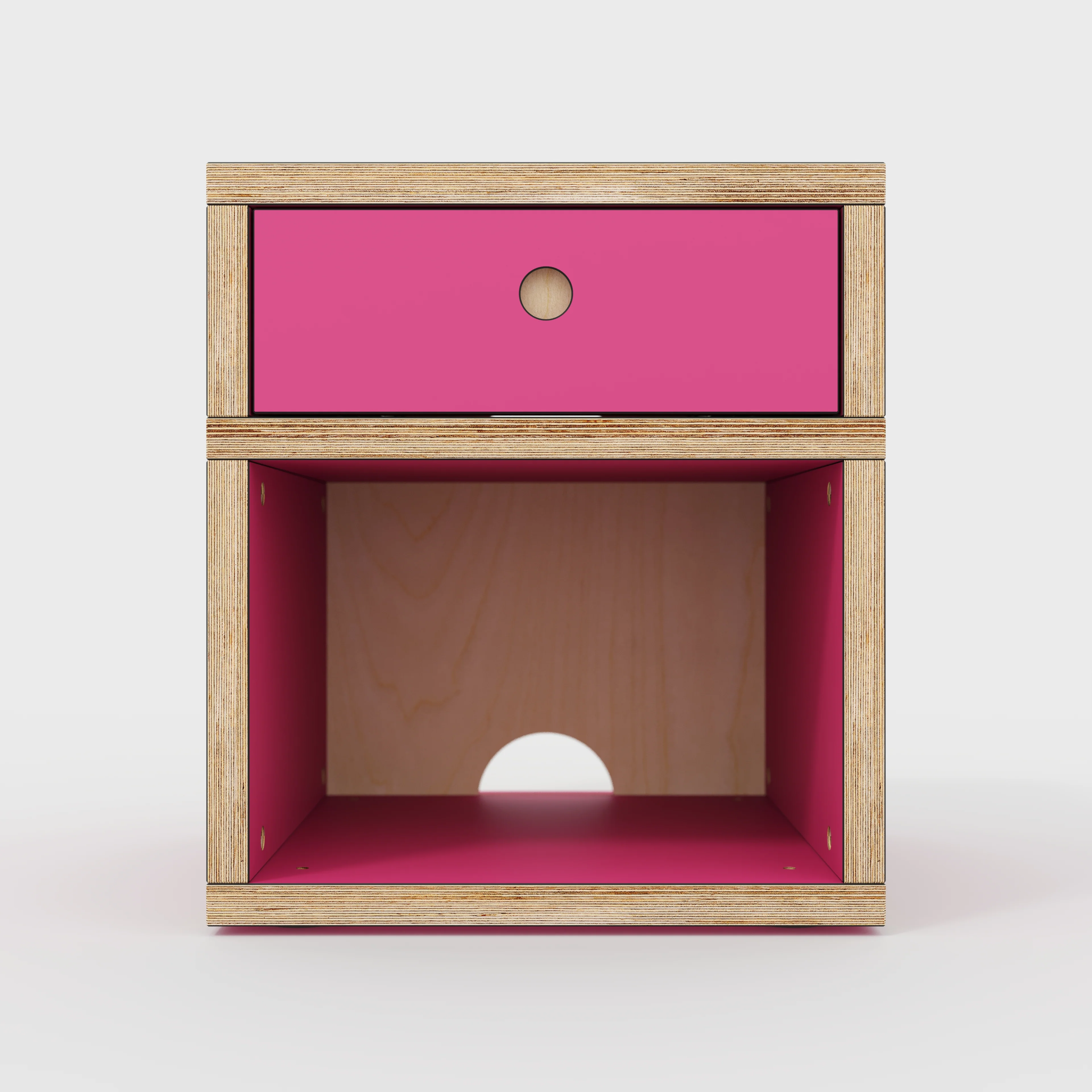 Plywood Bedside Table - Type 1 - with Drawer - Formica Juicy Pink - 400(w) x 400(d) x 450(h) - Image 3