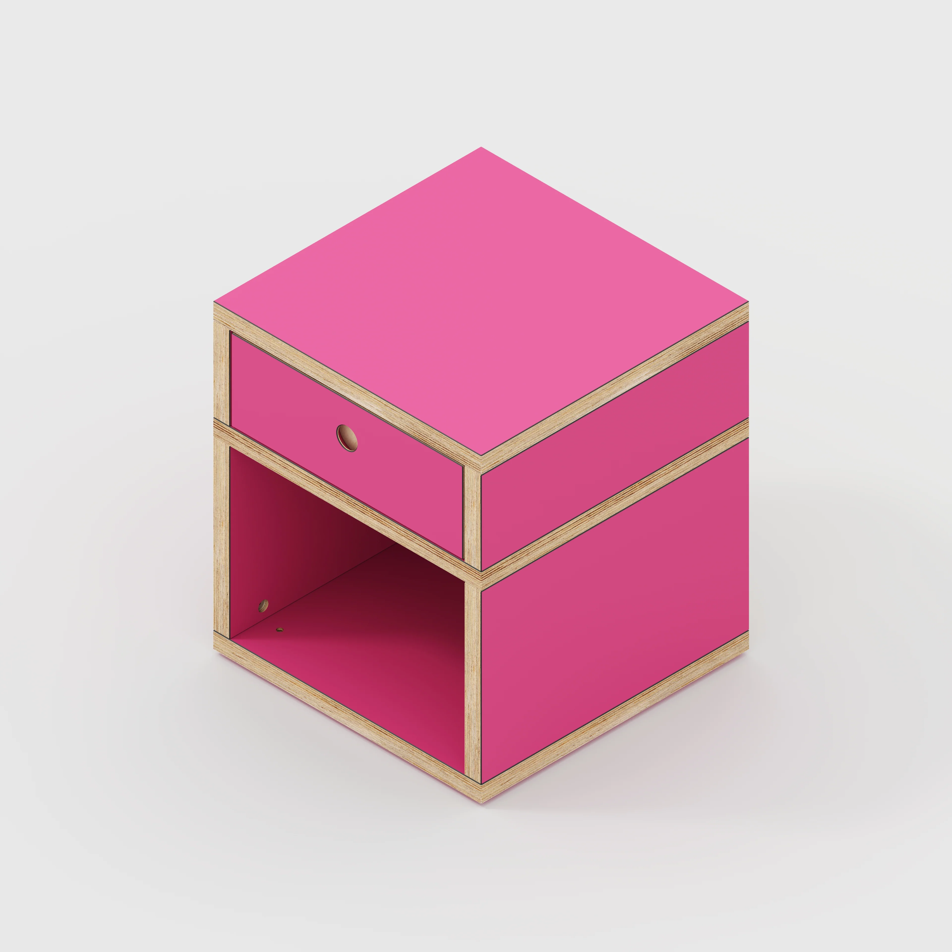 Plywood Bedside Table - Type 1 - with Drawer - Formica Juicy Pink - 400(w) x 400(d) x 450(h) - Image 4