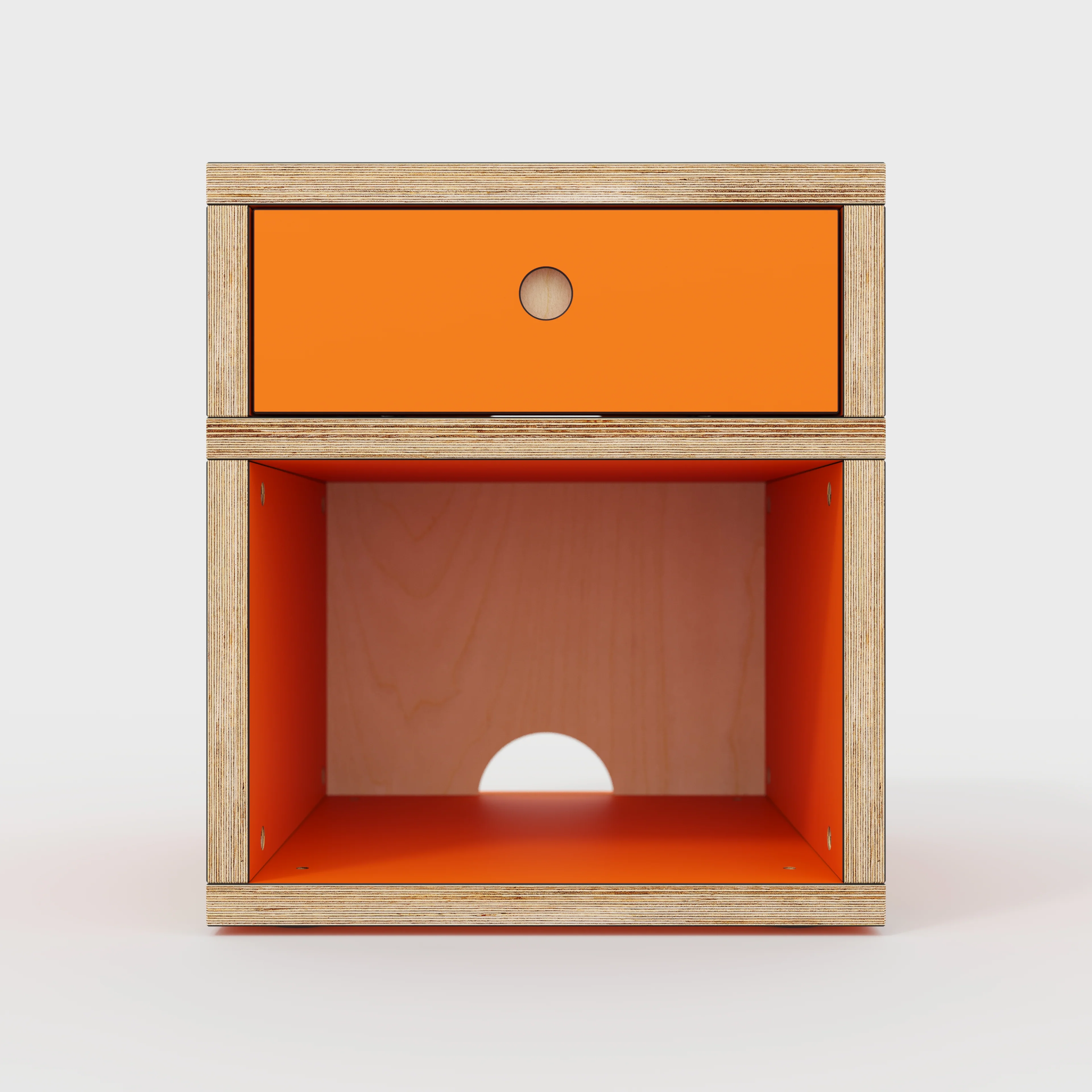 Plywood Bedside Table - Type 1 - with Drawer - Formica Levante Orange - 400(w) x 400(d) x 450(h) - Image 3
