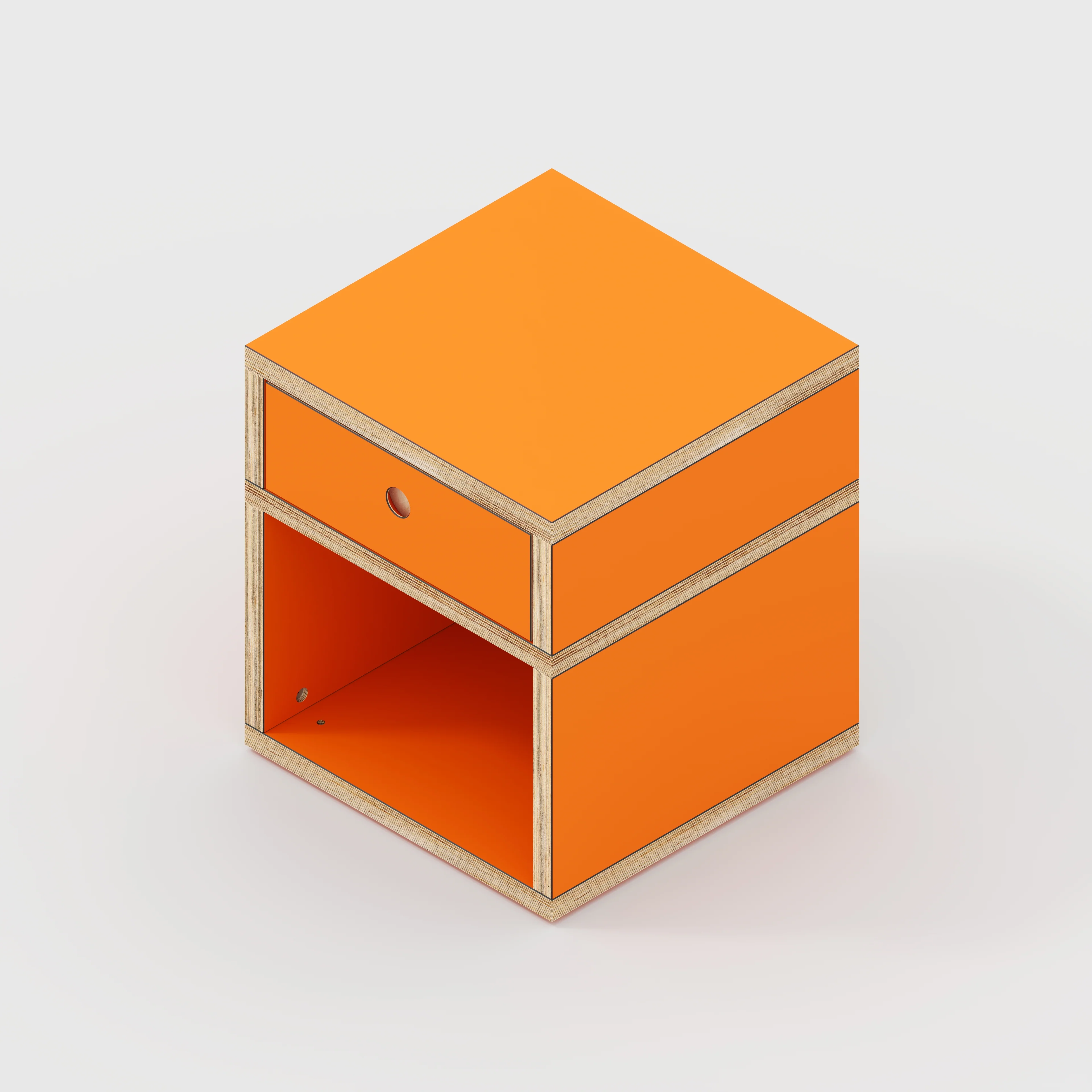 Plywood Bedside Table - Type 1 - with Drawer - Formica Levante Orange - 400(w) x 400(d) x 450(h) - Image 4