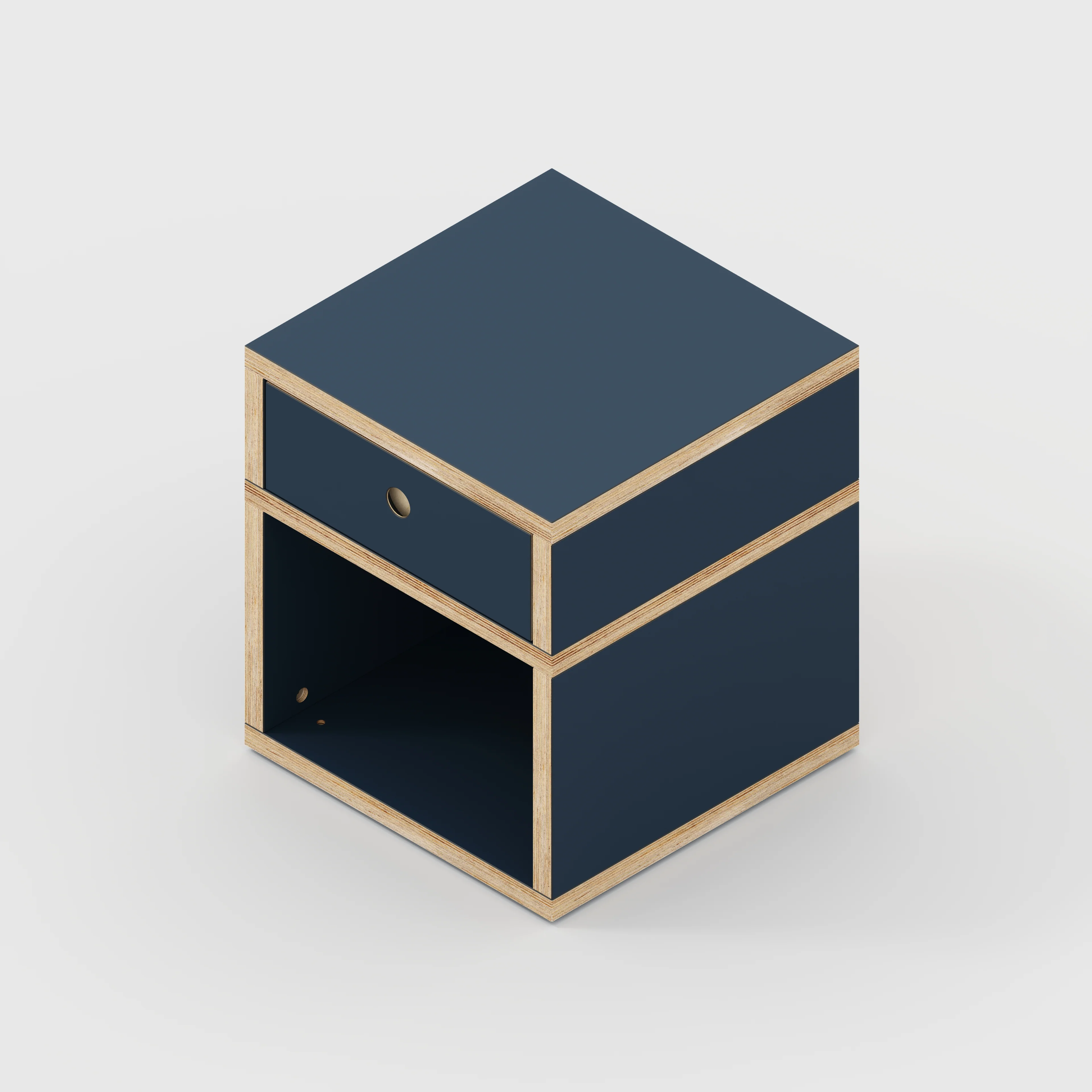Plywood Bedside Table - Type 1 - with Drawer - Formica Night Sea Blue - 400(w) x 400(d) x 450(h) - Image 4