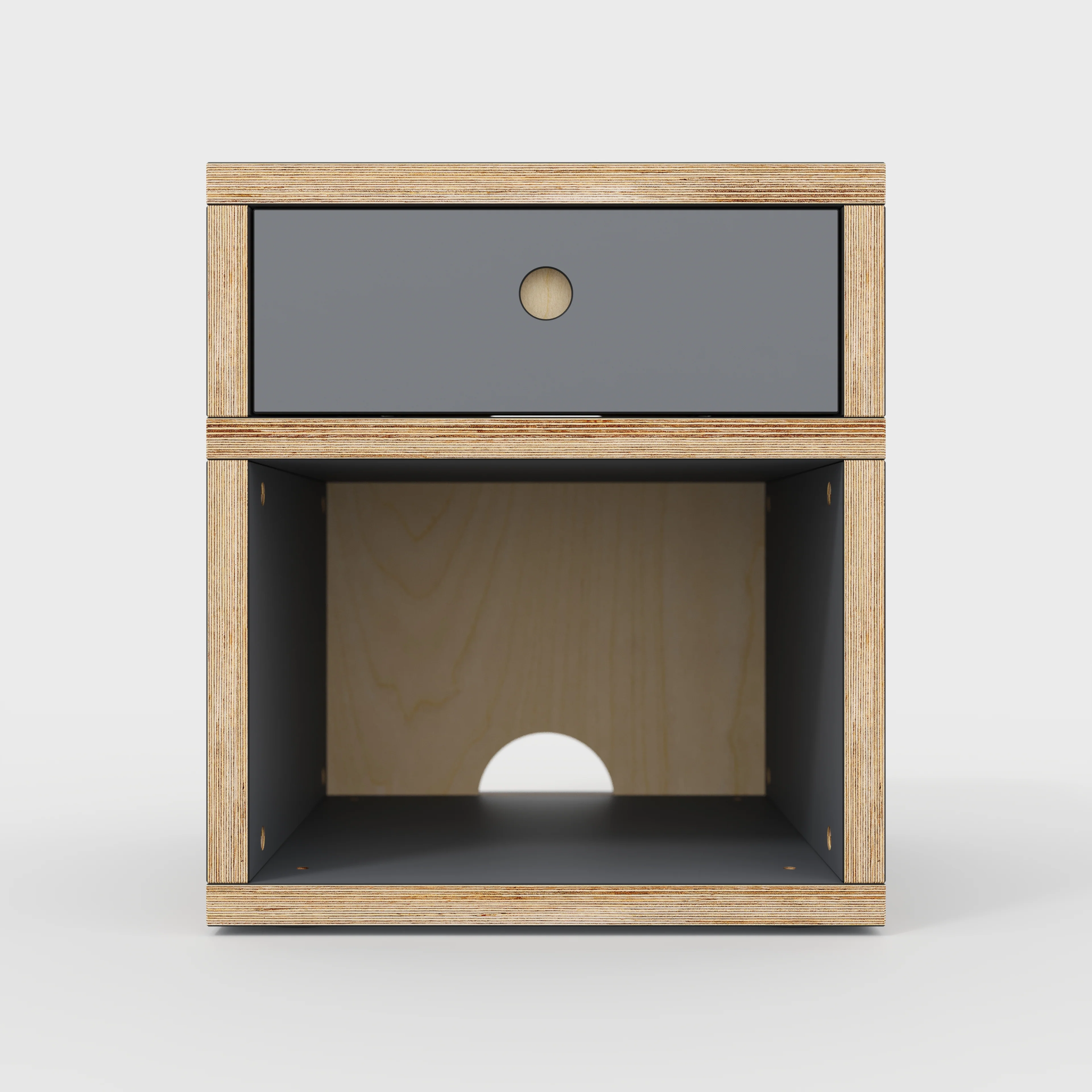 Plywood Bedside Table - Type 1 - with Drawer - Formica Tornado Grey - 400(w) x 400(d) x 450(h) - Image 3