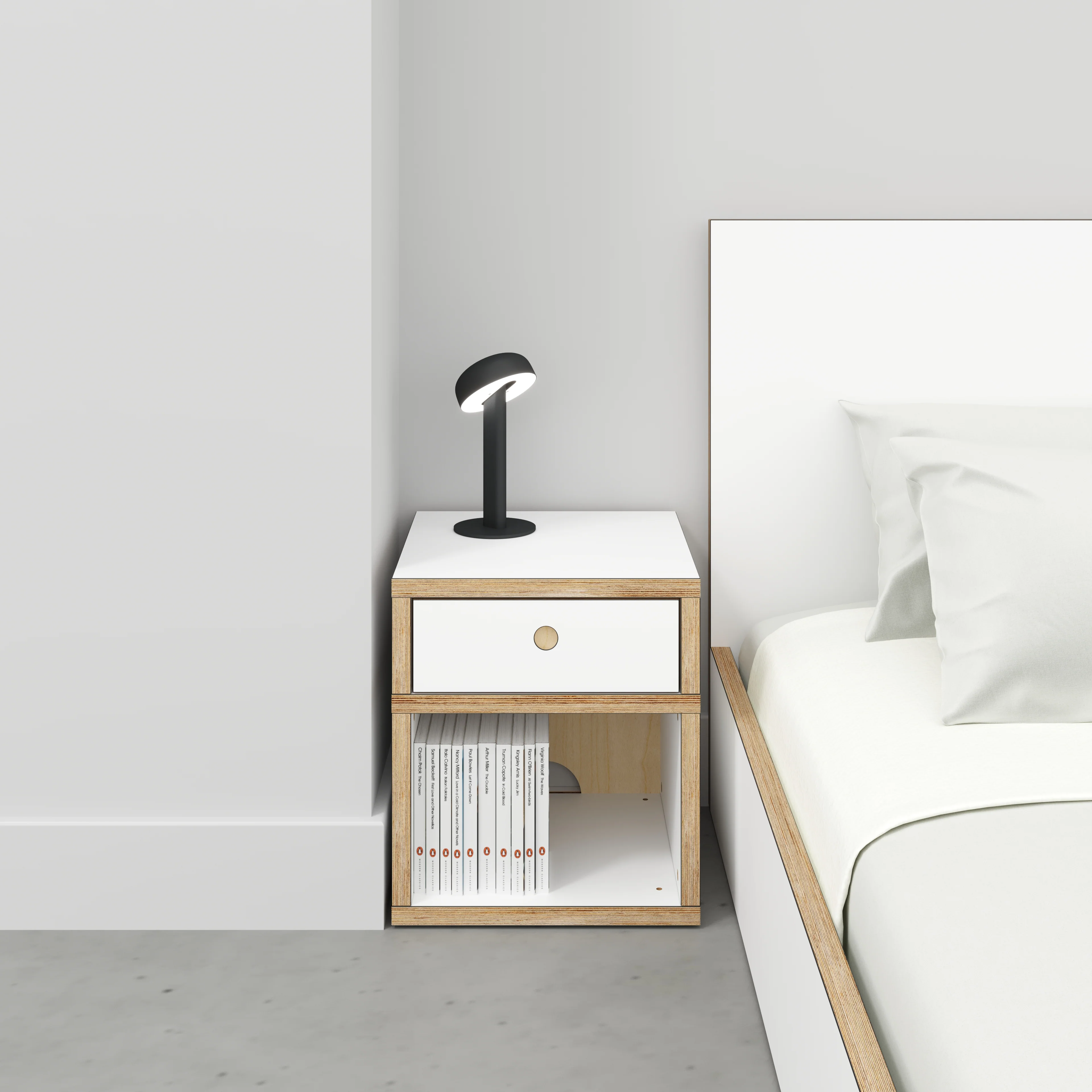 Plywood Bedside Table - Type 1 - with Drawer - Formica White - 400(w) x 400(d) x 450(h) - Image 2