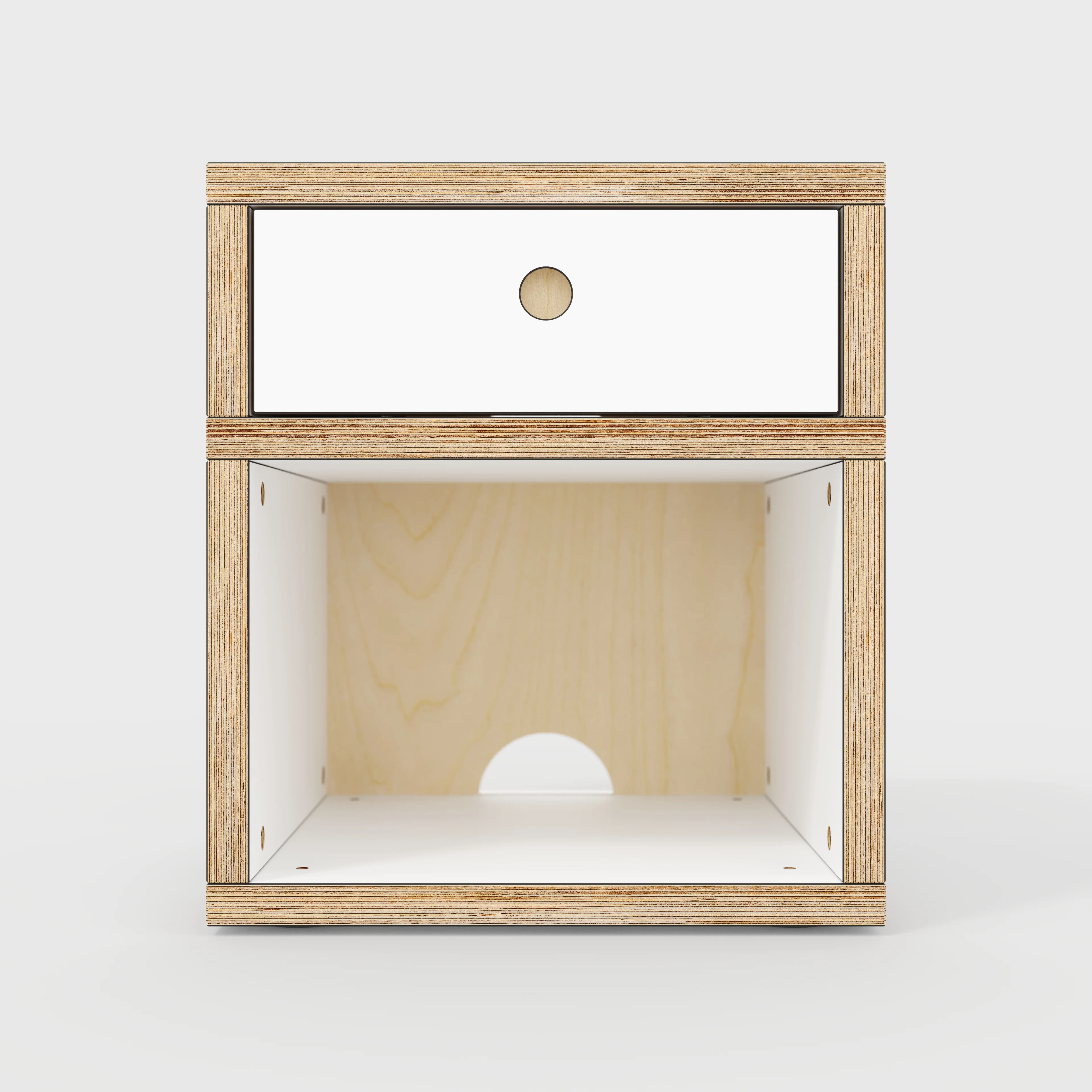 Plywood Bedside Table - Type 1 - with Drawer - Formica White - 400(w) x 400(d) x 450(h) - Image 3