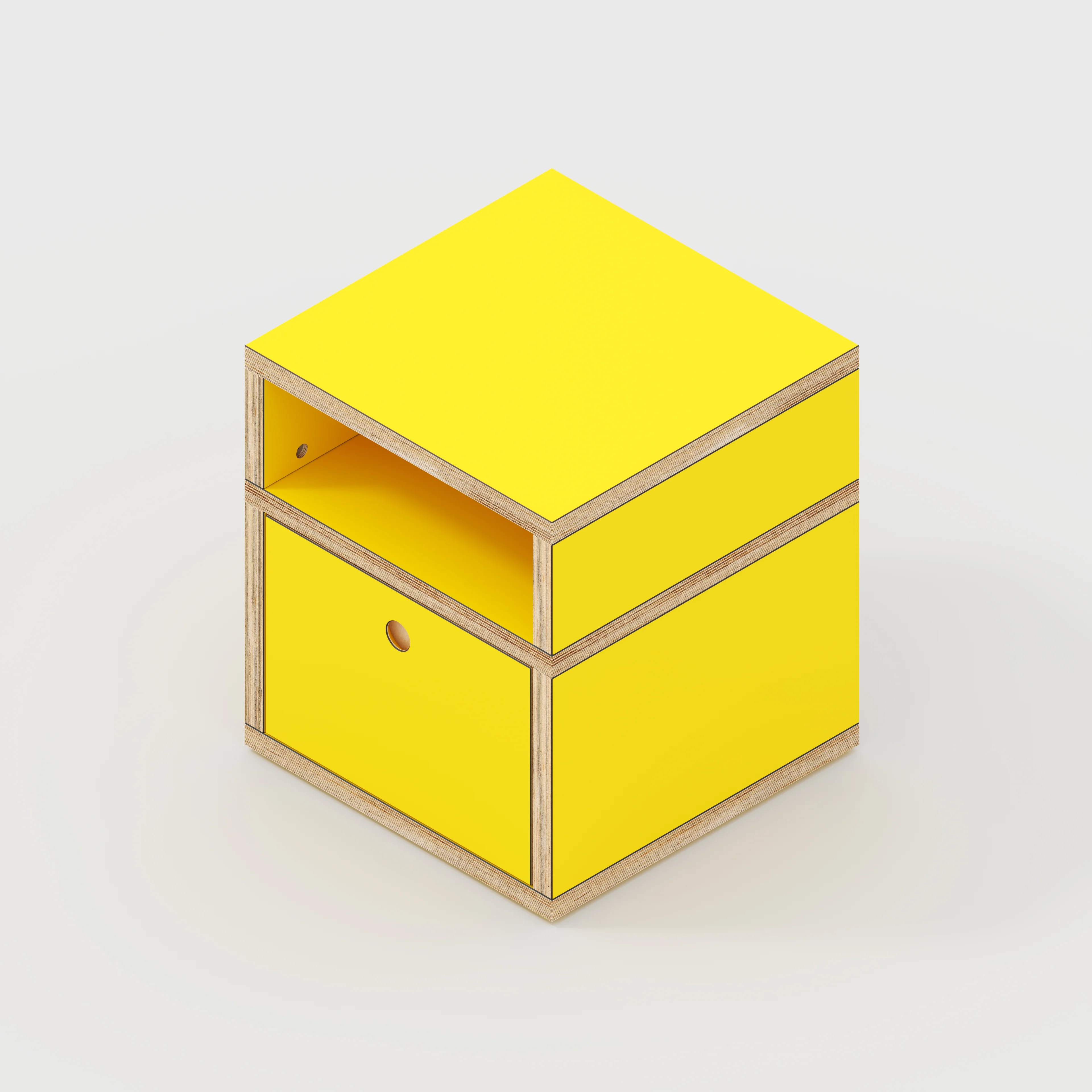 Plywood Bedside Table - Type 2 - with Drawer - Formica Chrome Yellow - 400(w) x 400(d) x 450(h) - Image 4