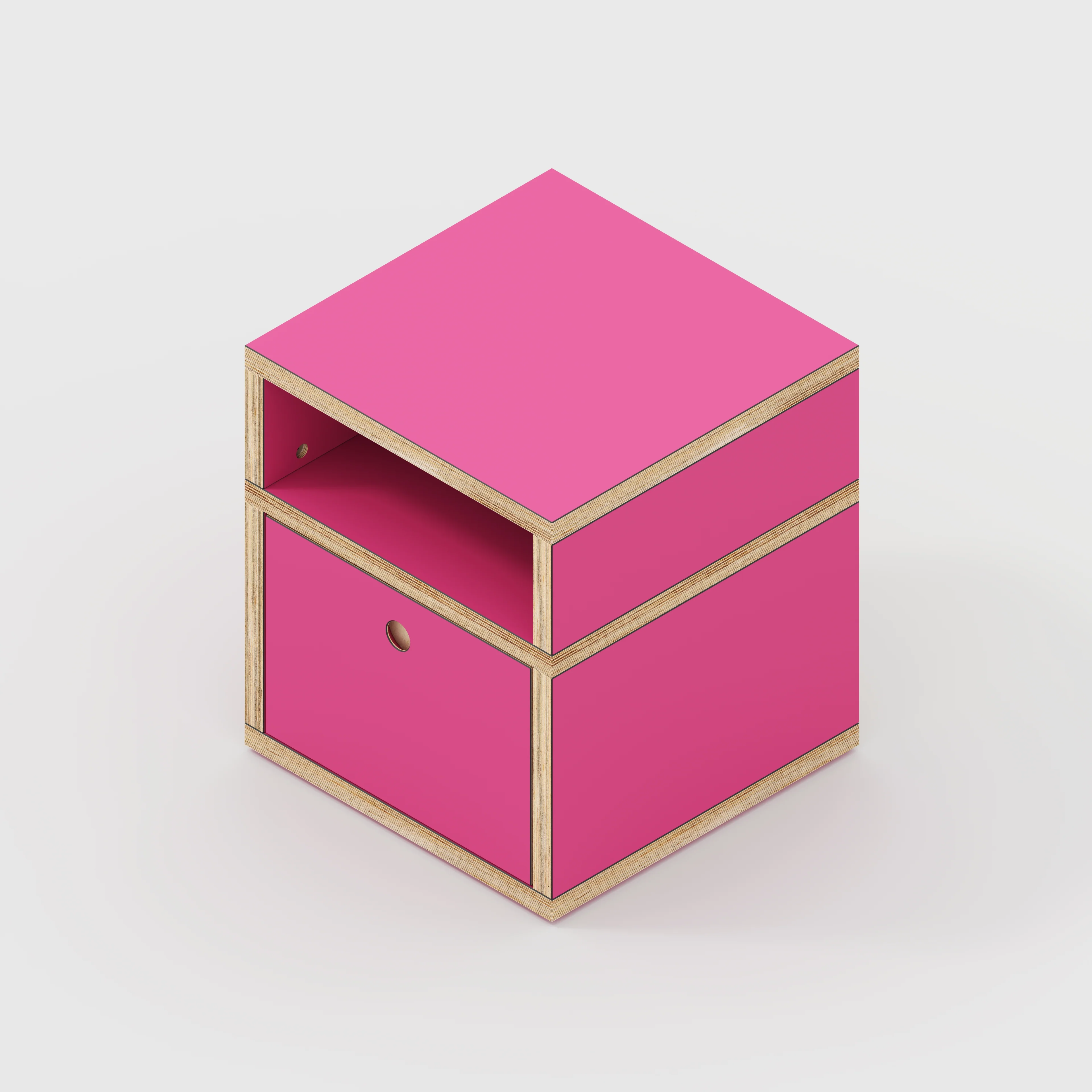 Plywood Bedside Table - Type 2 - with Drawer - Formica Juicy Pink - 400(w) x 400(d) x 450(h) - Image 4