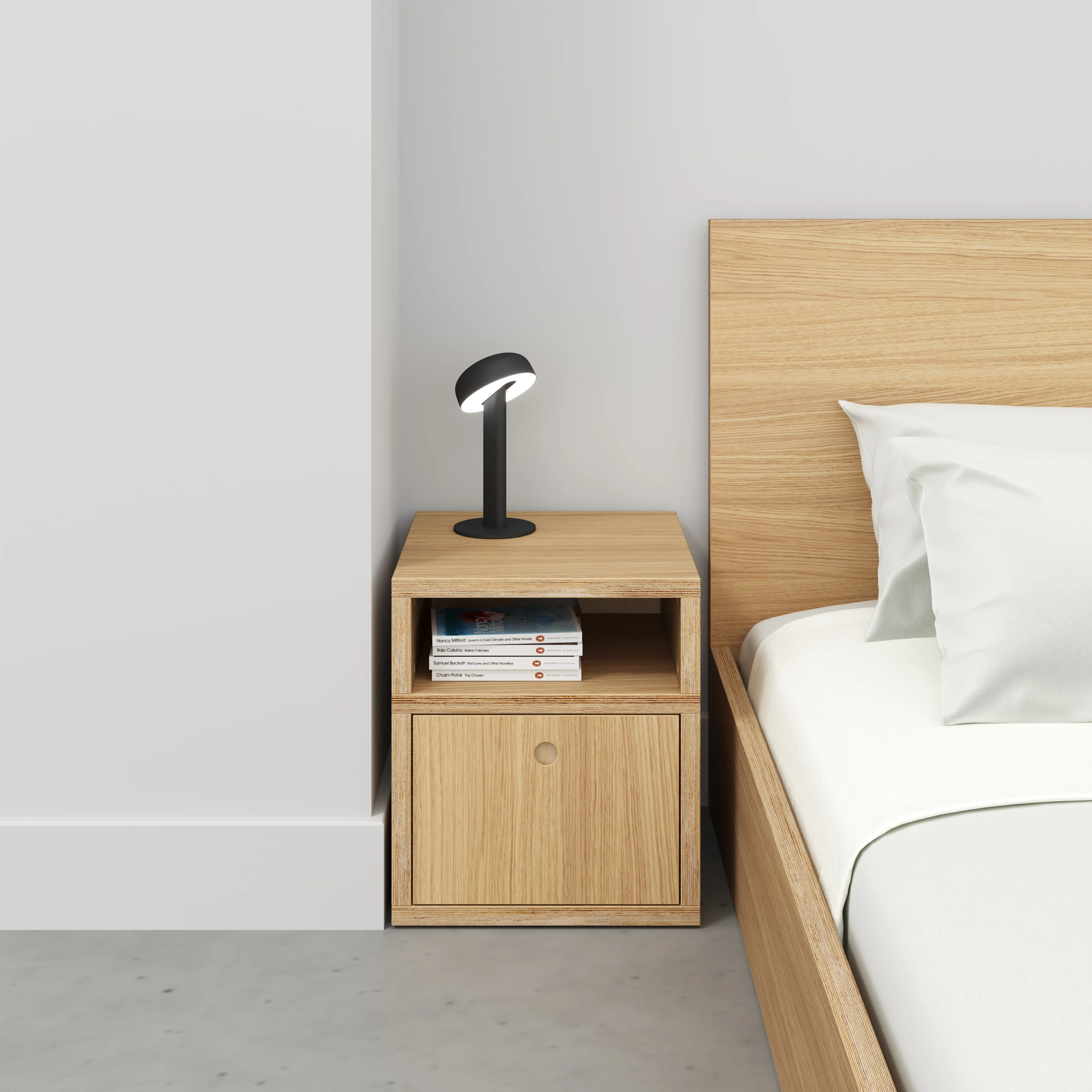 Plywood Bedside Table - Type 2 - with Drawer - Plywood Oak - 400(w) x 400(d) x 450(h) - Image 2
