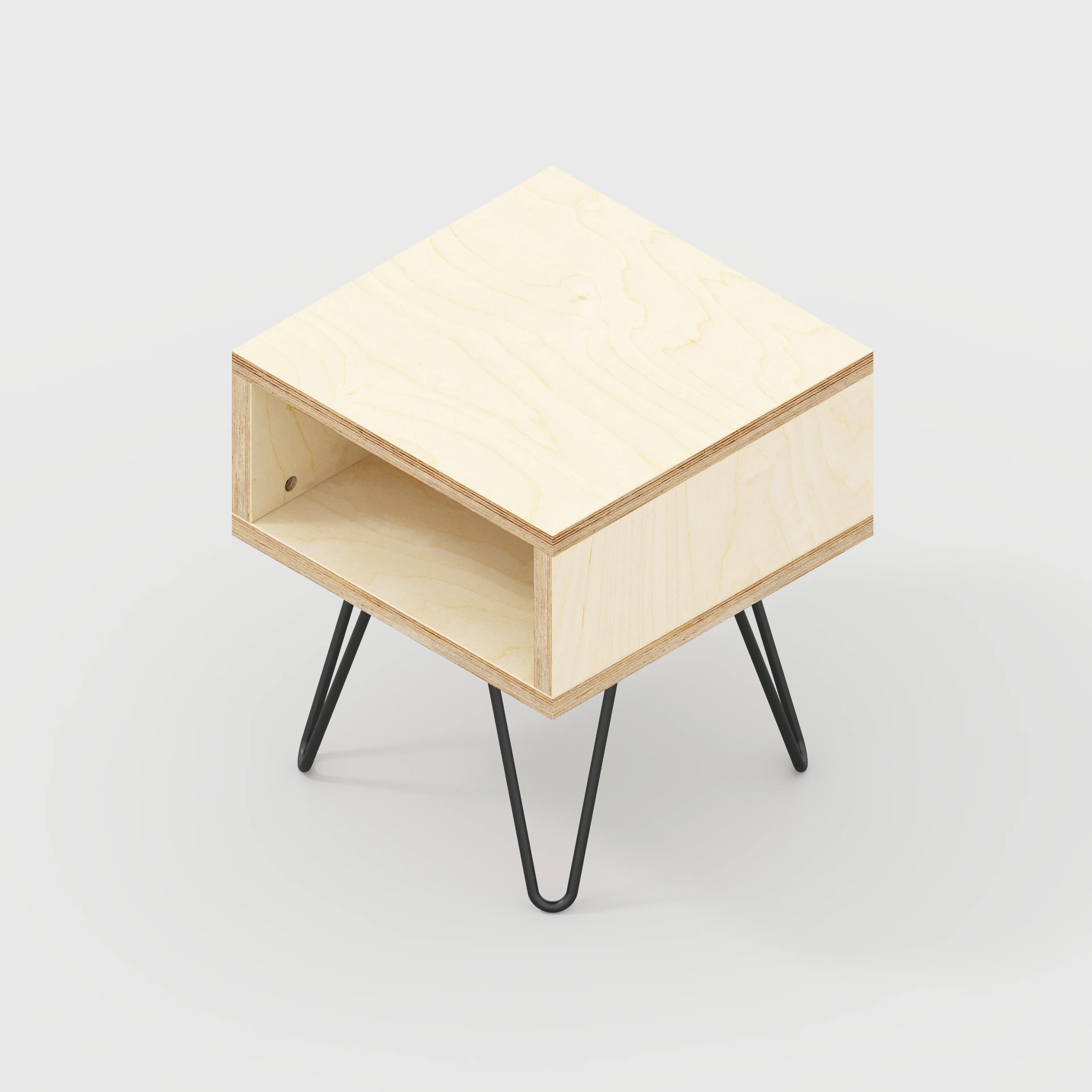 Plywood Bedside Table with Box Storage and Black Hairpin Legs - Plywood Birch - 400(w) x 400(d) x 450(h) - Image 3