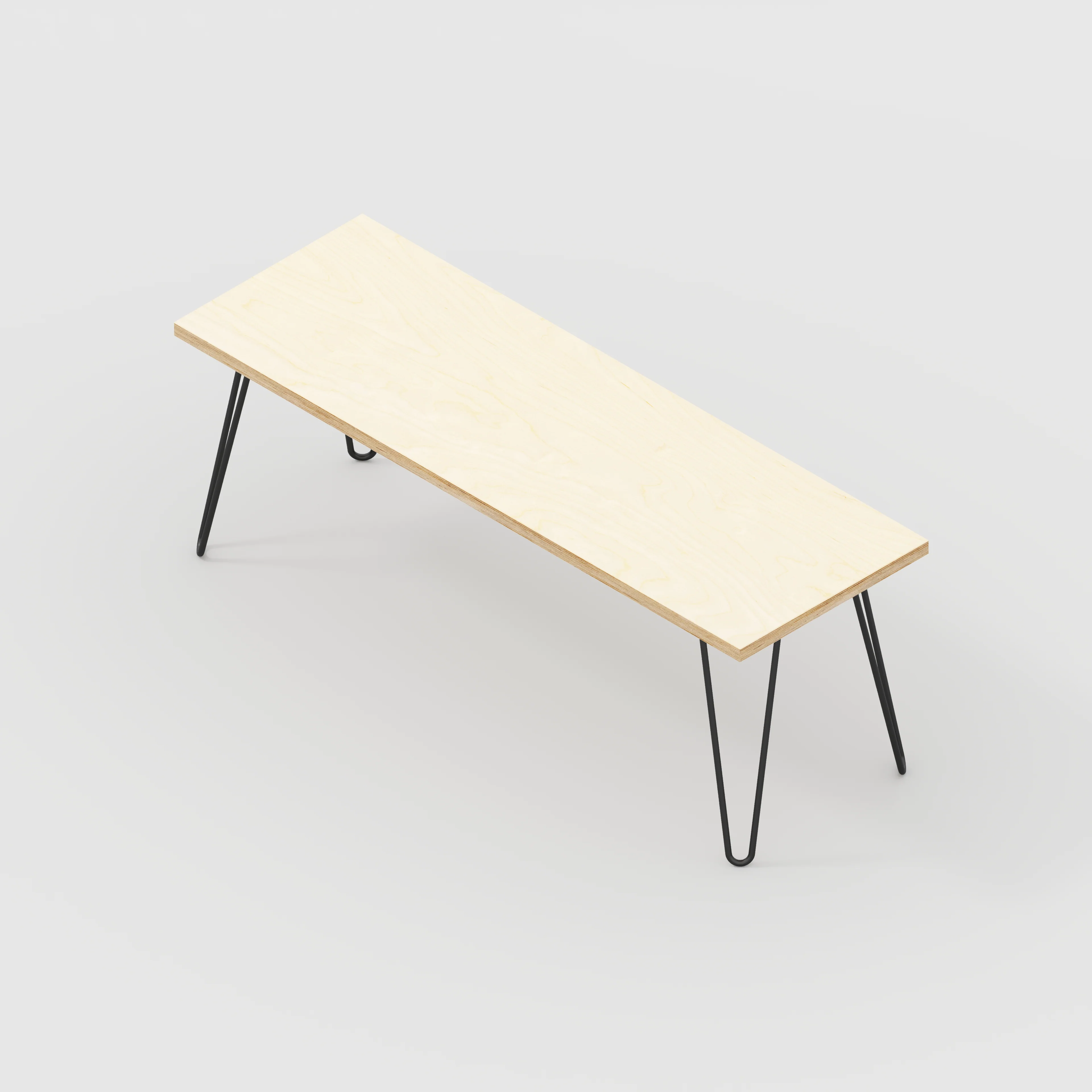 Plywood Bench Seat with Black Hairpin Legs - Plywood Birch - 1200(w) x 400(d) - Image 3