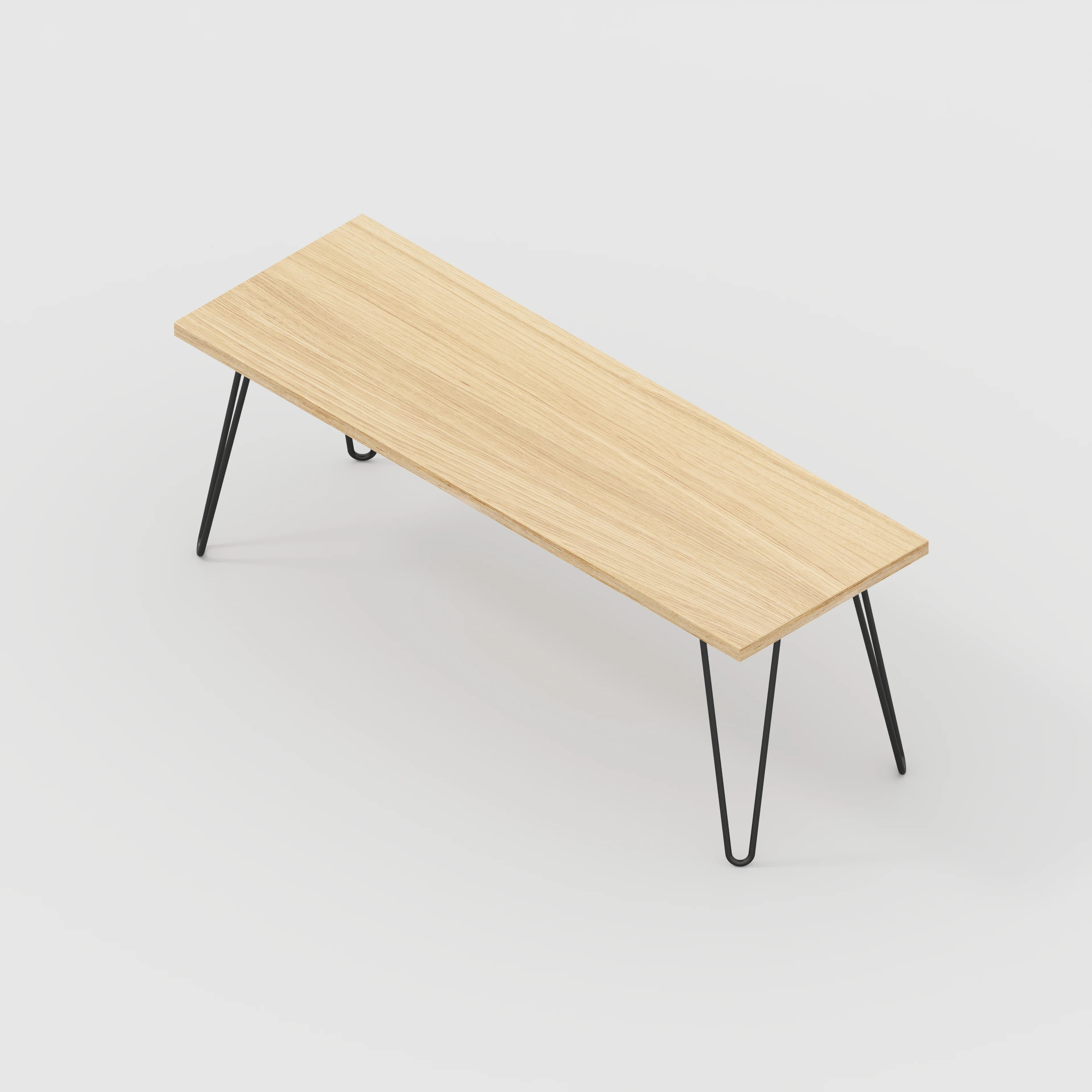 Plywood Bench Seat with Black Hairpin Legs - Plywood Oak - 1200(w) x 400(d) - Image 3
