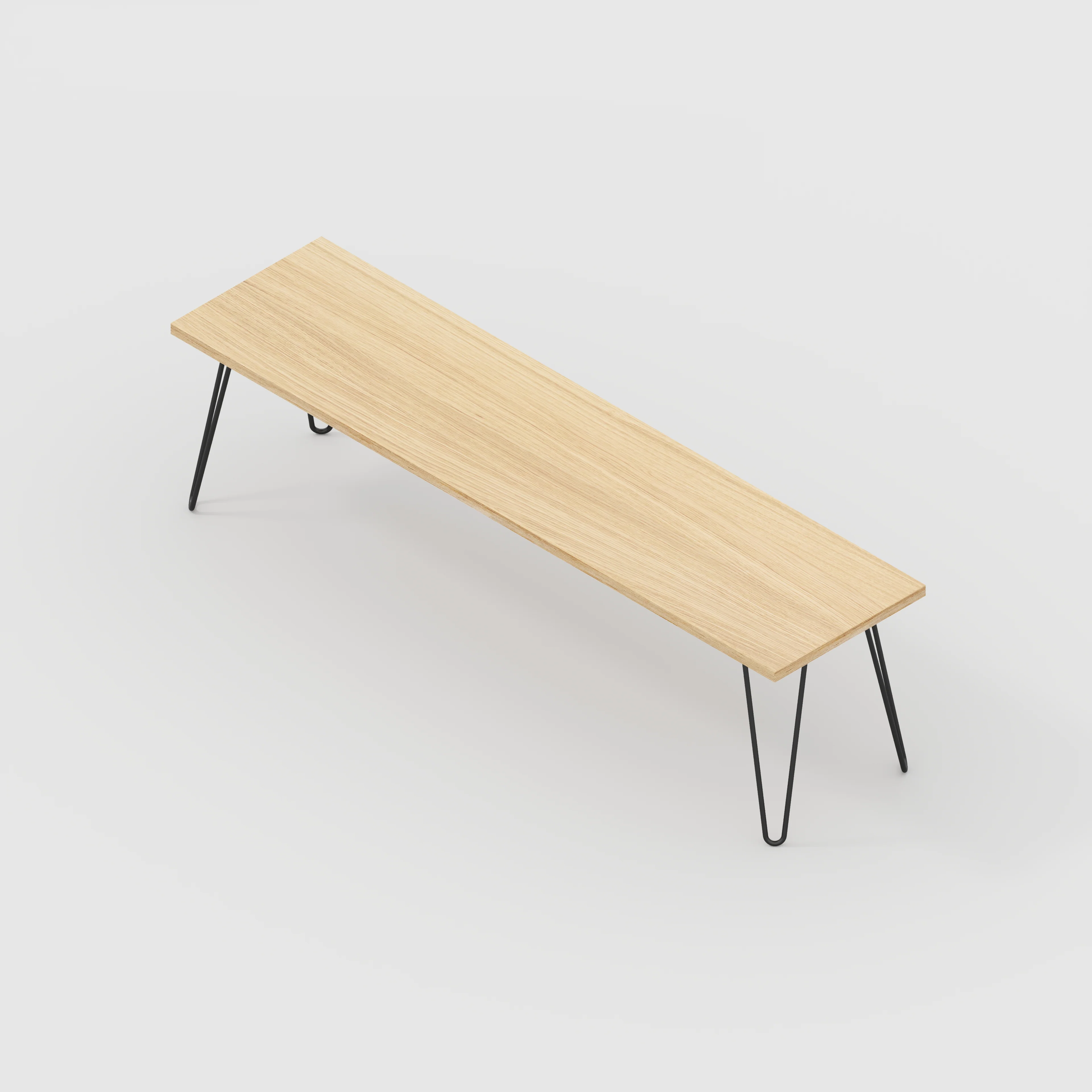 Plywood Bench Seat with Black Hairpin Legs - Plywood Oak - 1600(w) x 400(d) - Image 3